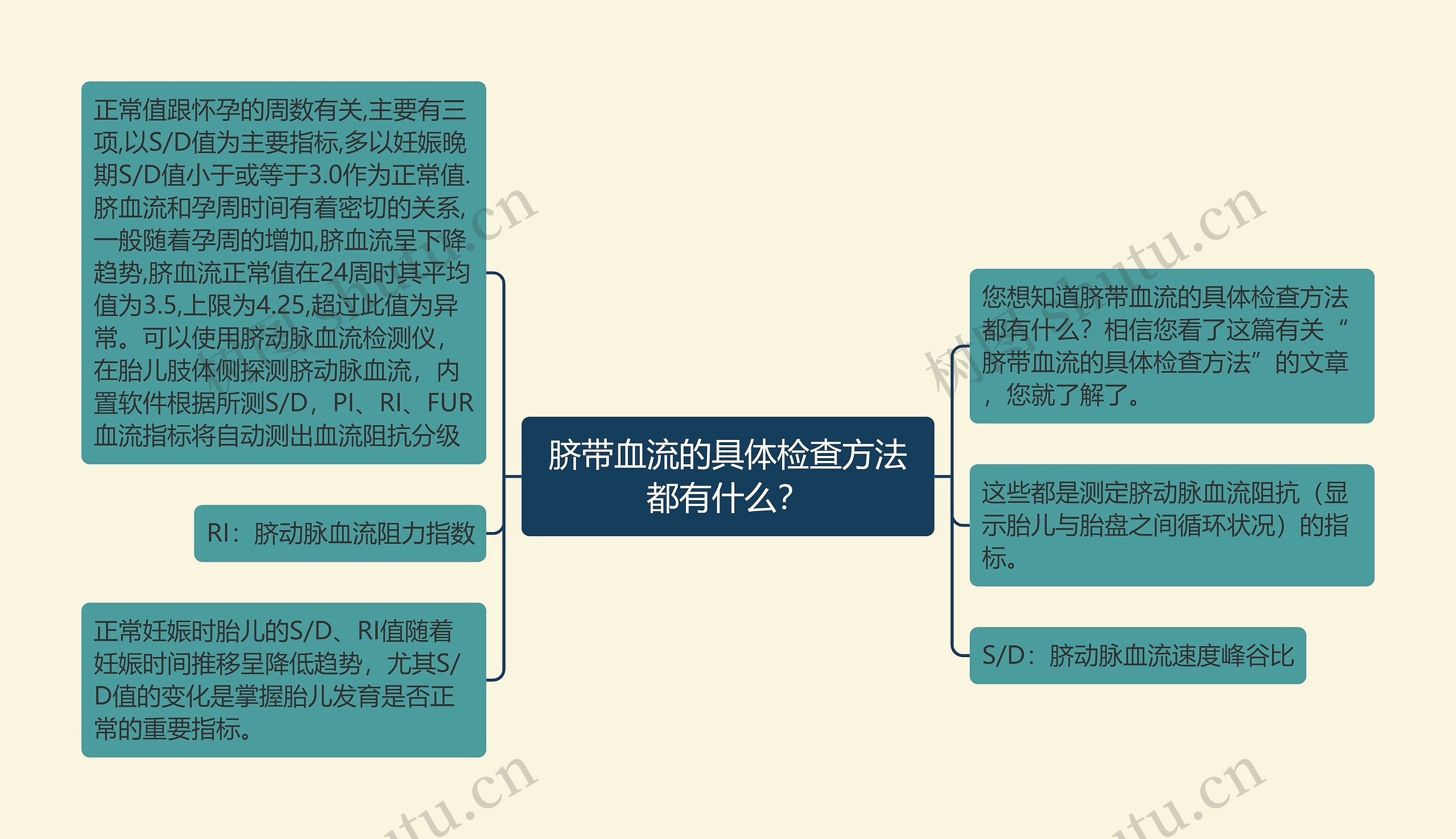 脐带血流的具体检查方法都有什么？思维导图