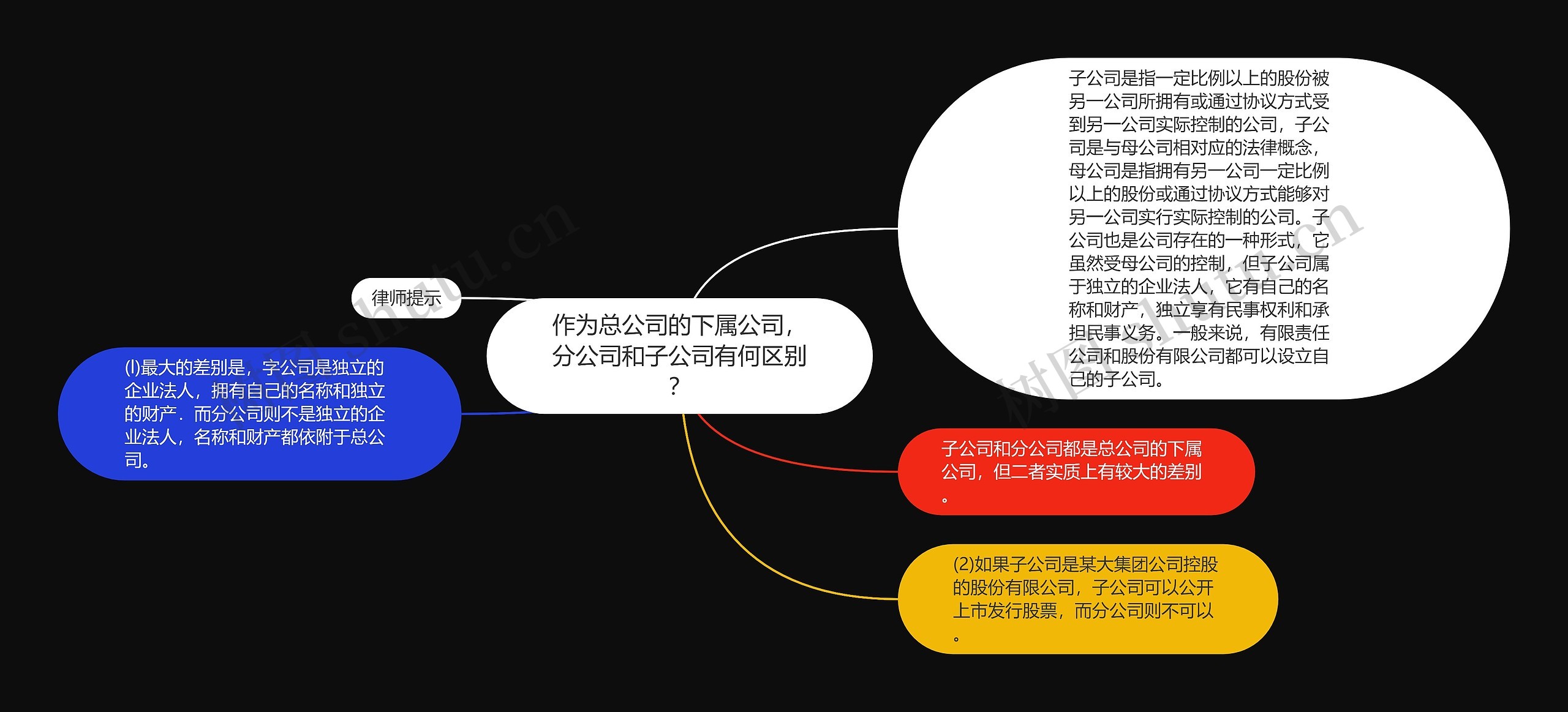 作为总公司的下属公司，分公司和子公司有何区别？思维导图