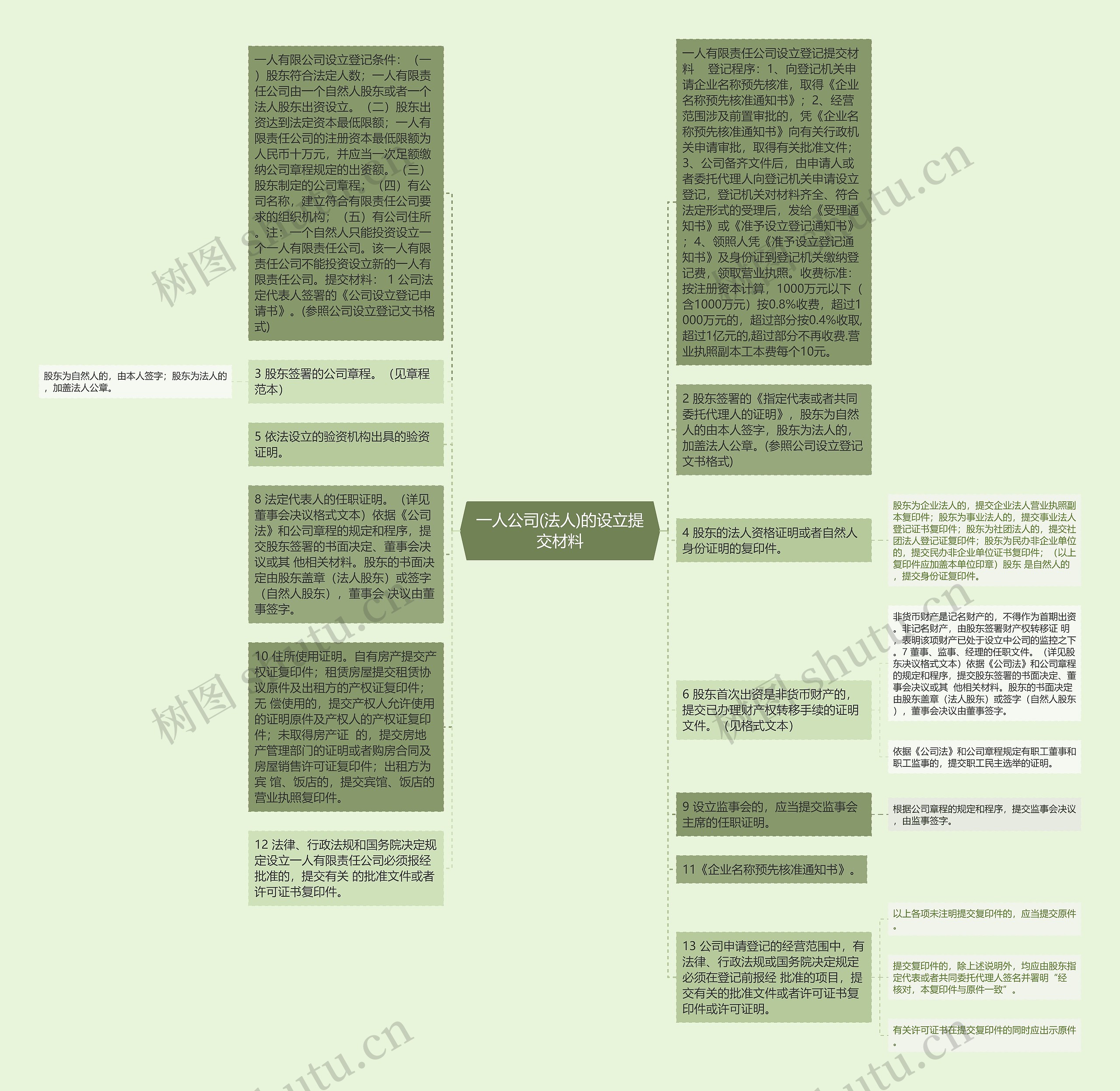 一人公司(法人)的设立提交材料思维导图