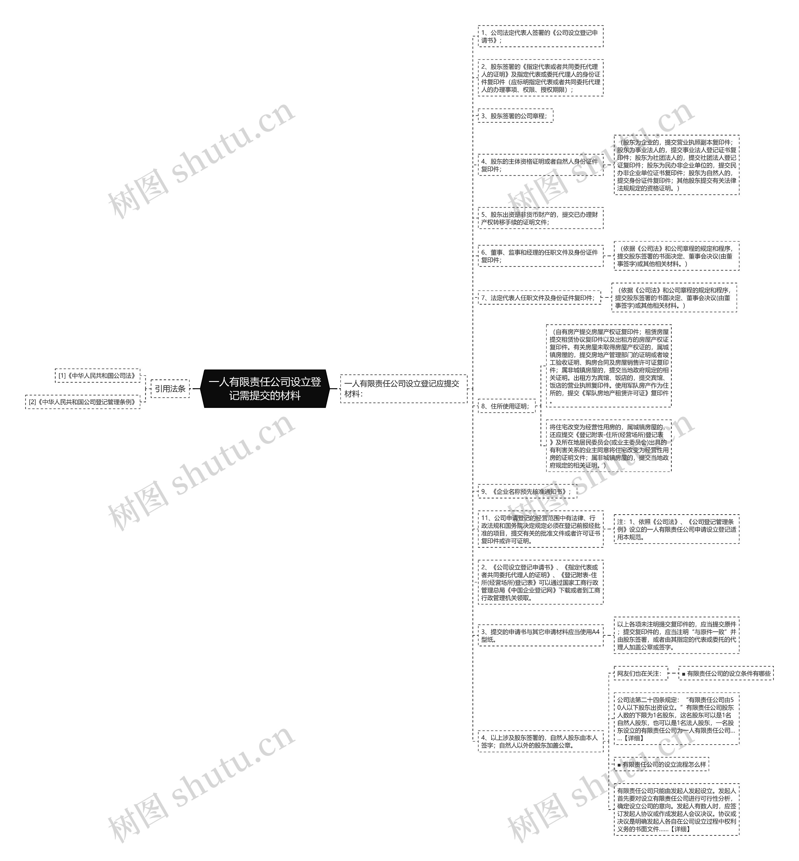 一人有限责任公司设立登记需提交的材料思维导图