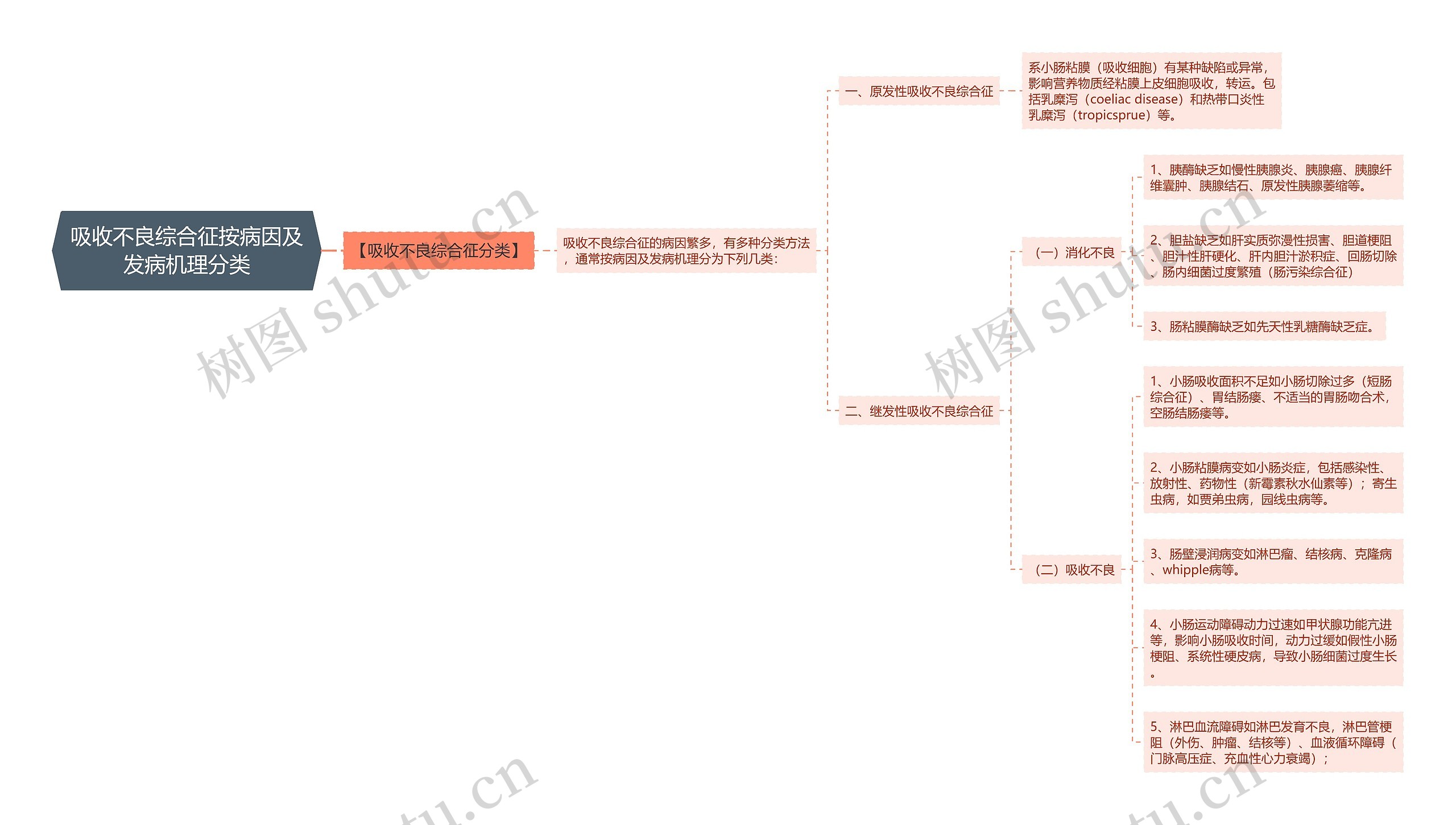 吸收不良综合征按病因及发病机理分类思维导图