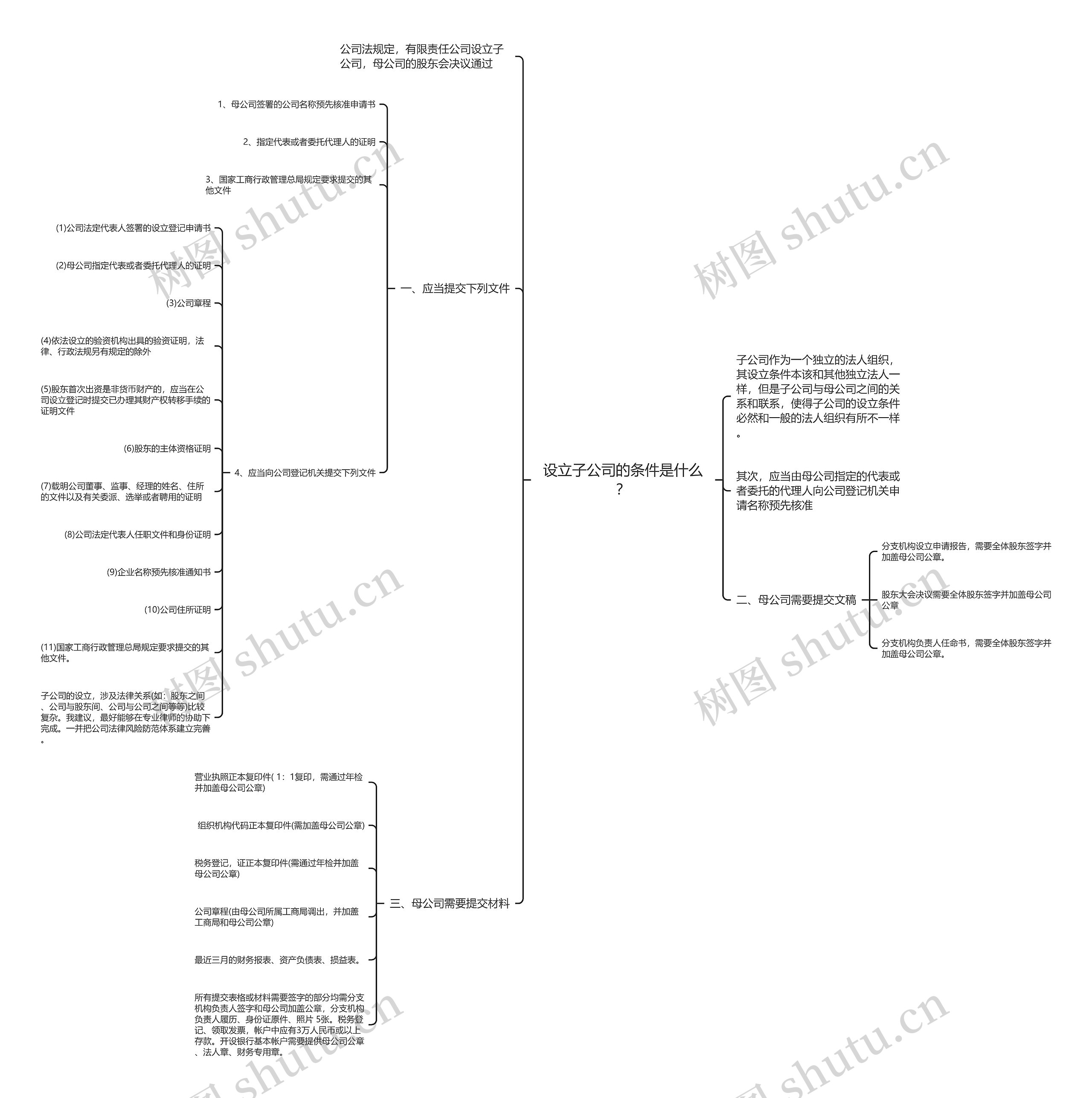 设立子公司的条件是什么？思维导图