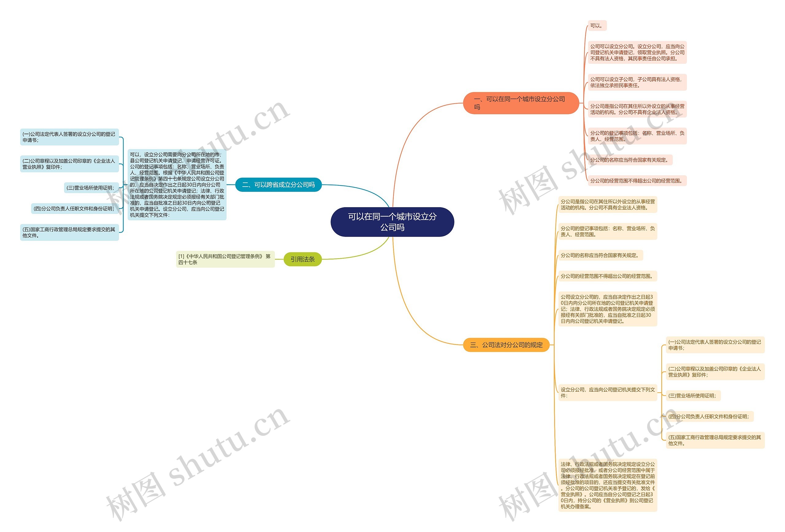 可以在同一个城市设立分公司吗思维导图