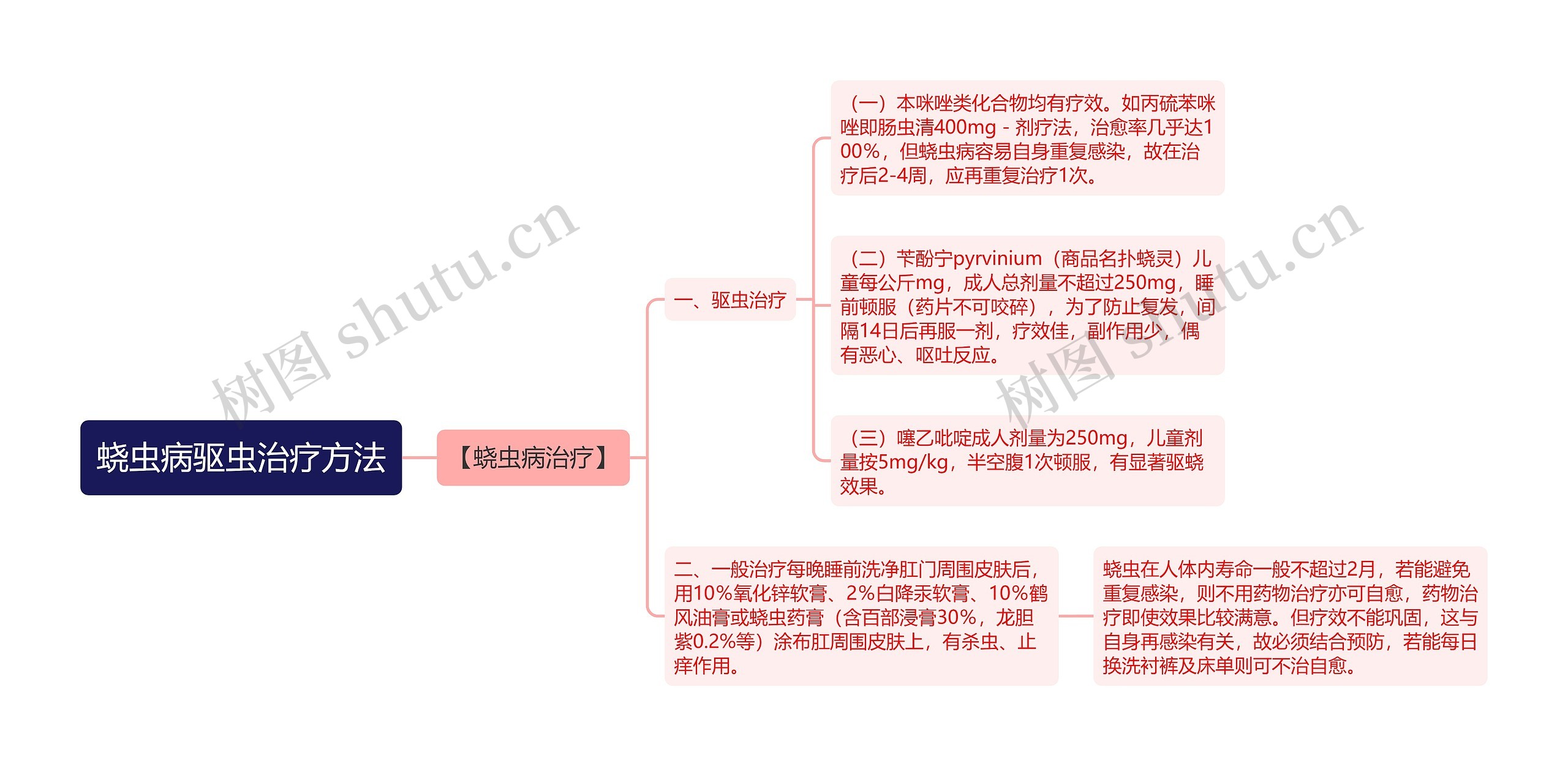 蛲虫病驱虫治疗方法思维导图