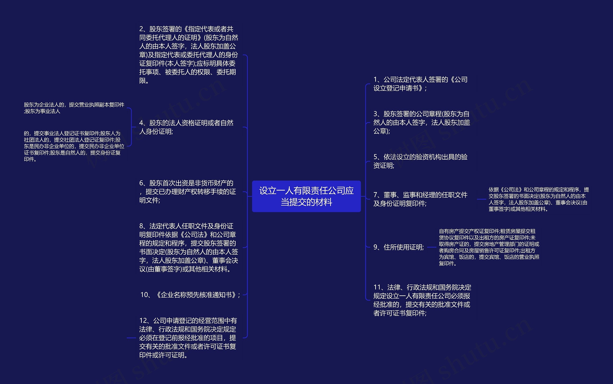 设立一人有限责任公司应当提交的材料思维导图