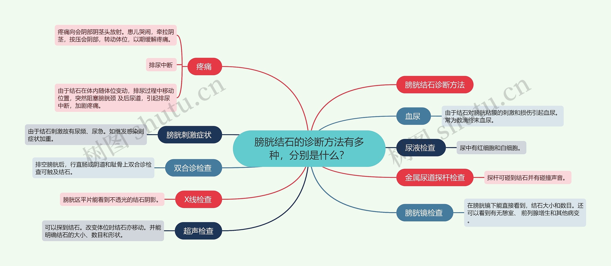 膀胱结石的诊断方法有多种，分别是什么？思维导图