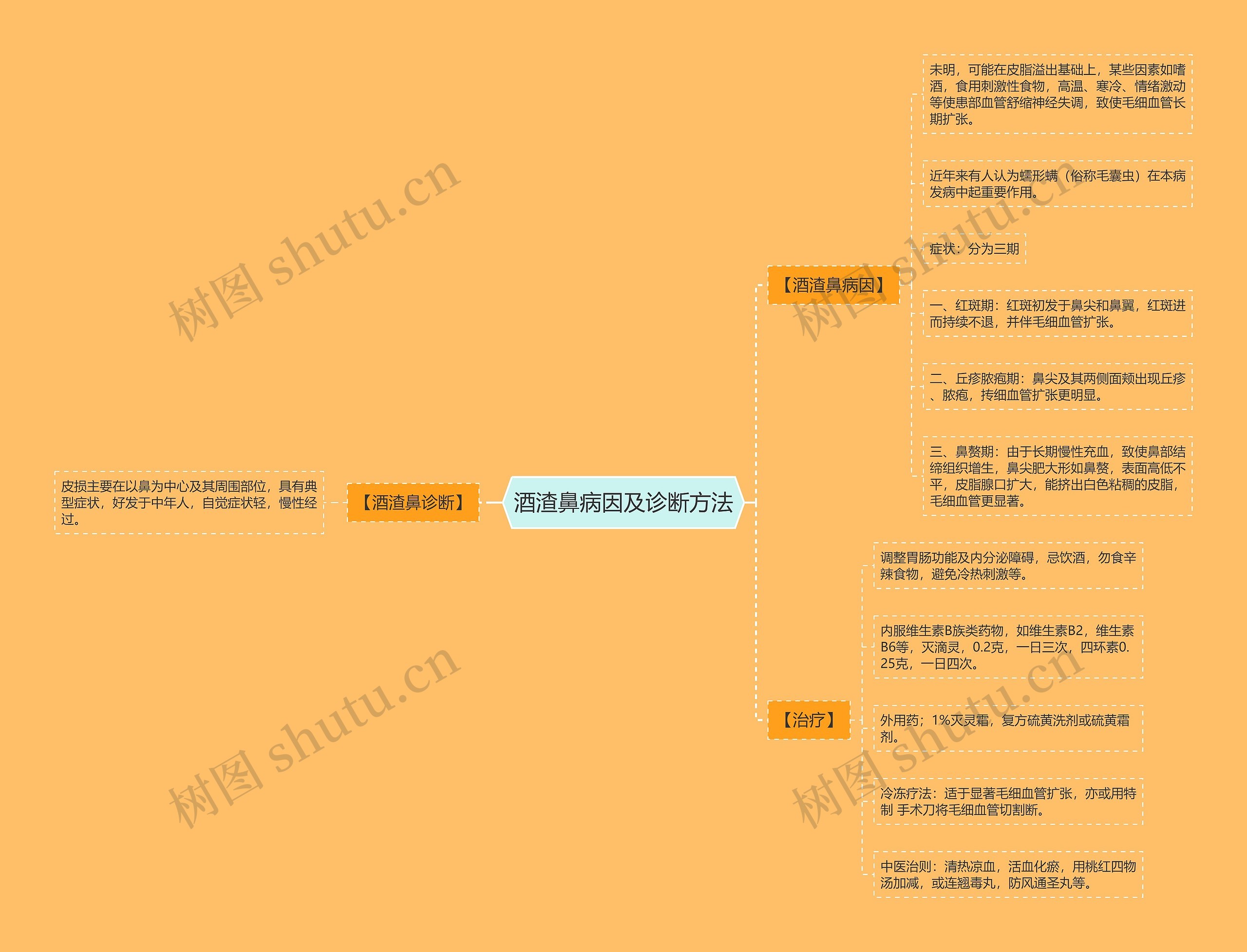 酒渣鼻病因及诊断方法思维导图
