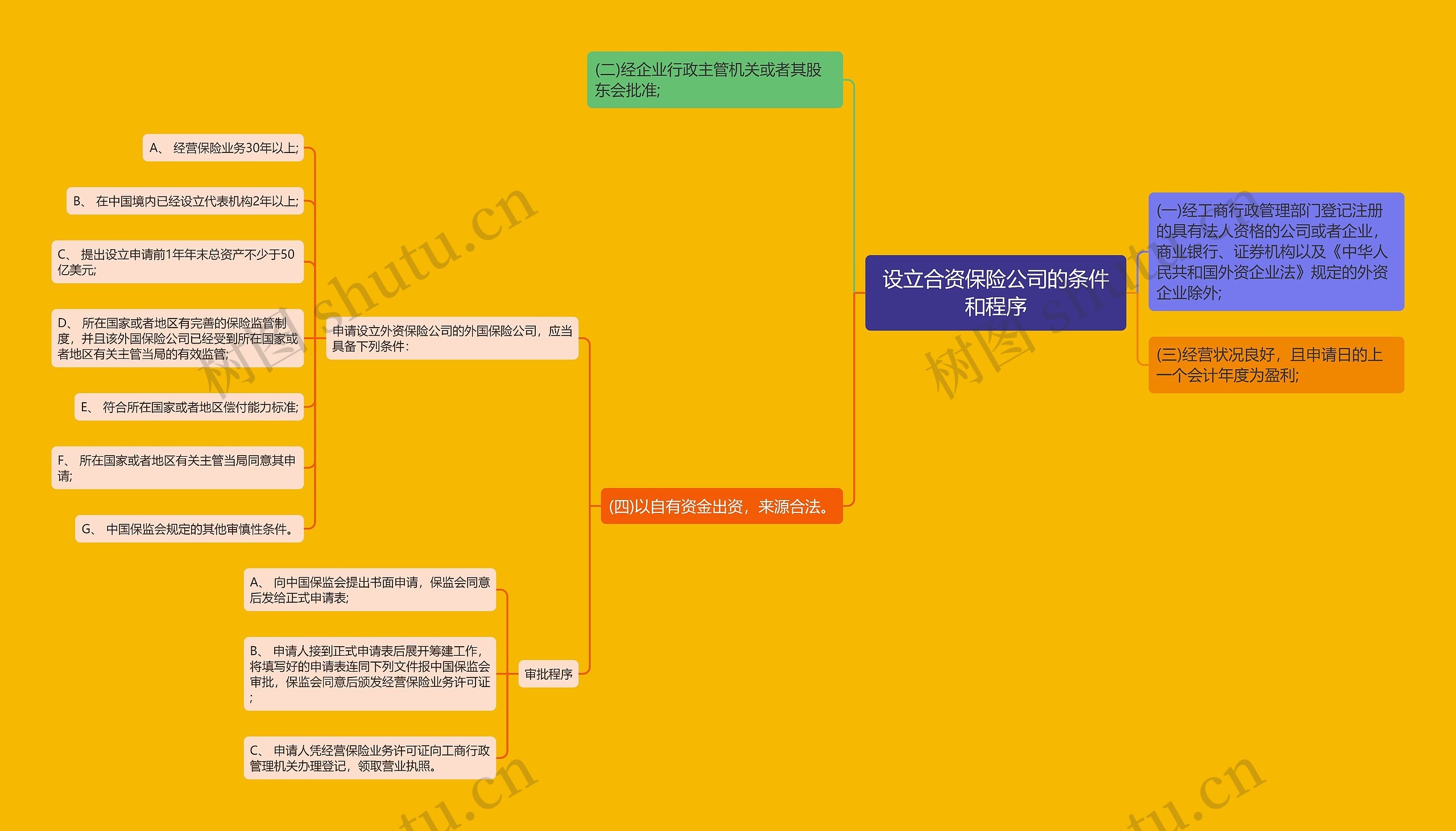 设立合资保险公司的条件和程序思维导图