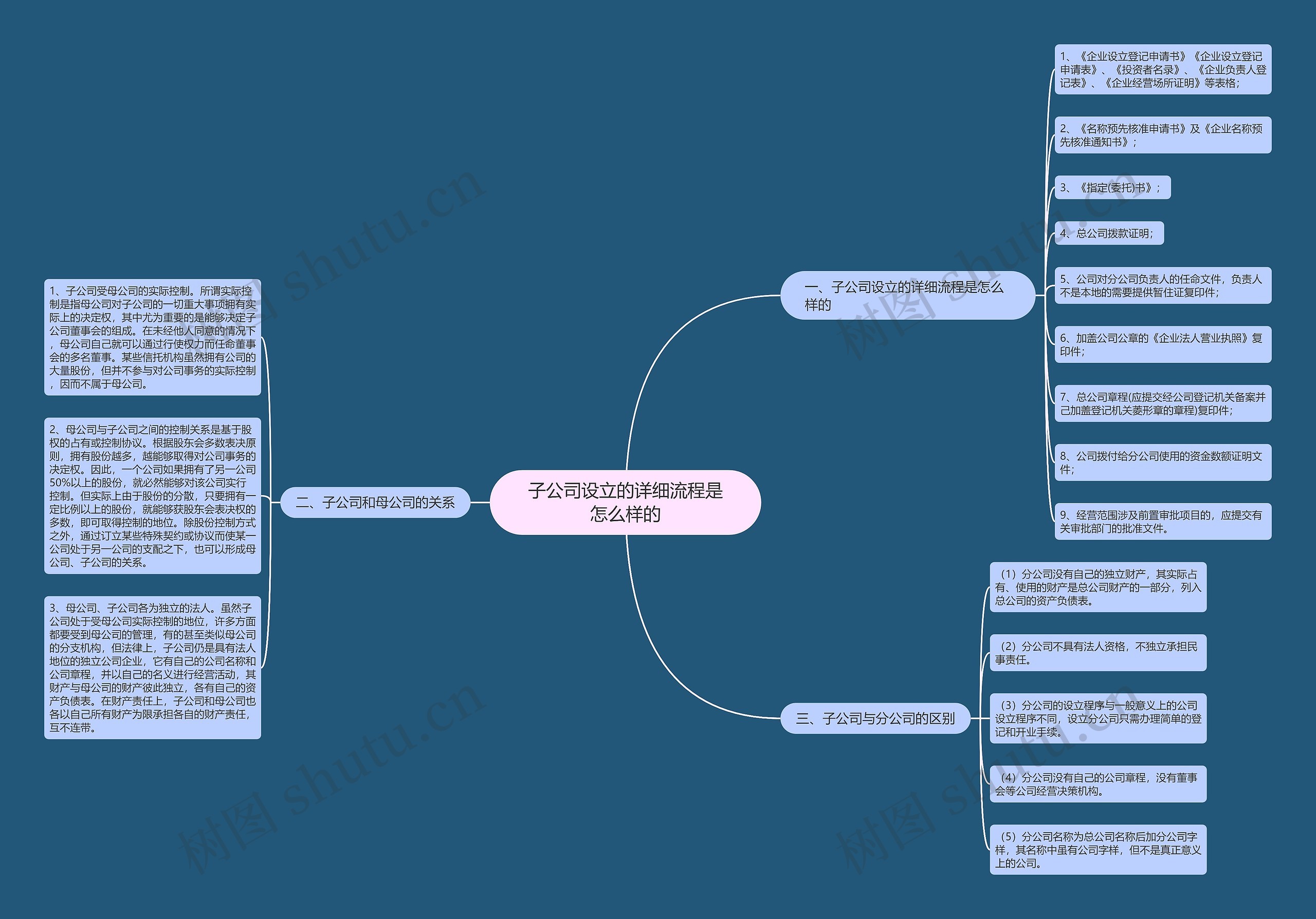 子公司设立的详细流程是怎么样的思维导图
