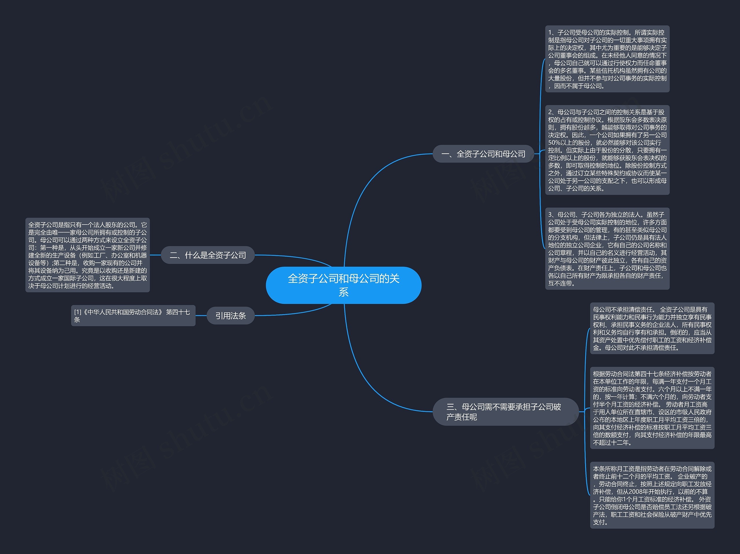全资子公司和母公司的关系思维导图