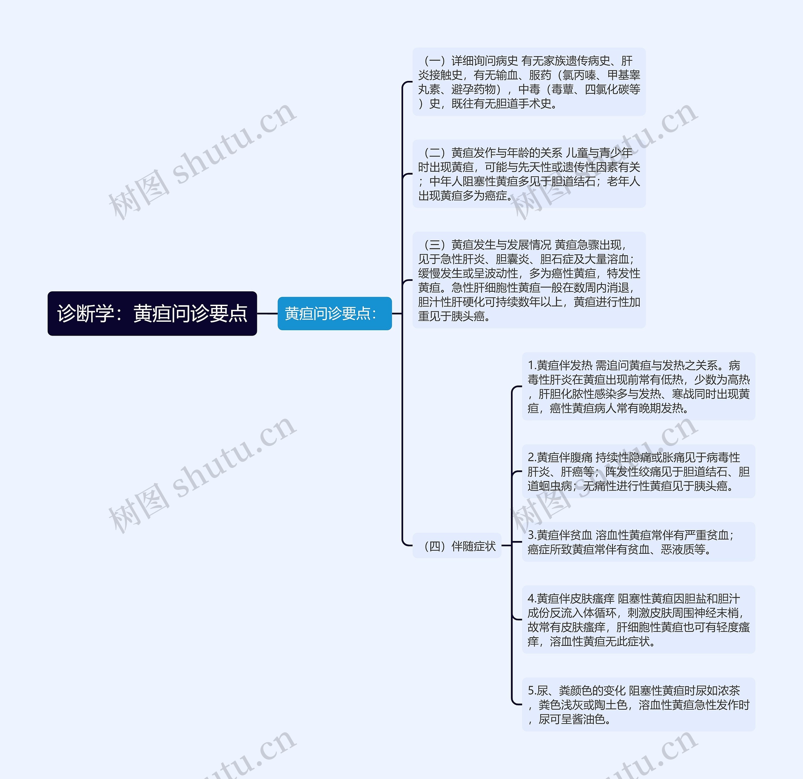 诊断学：黄疸问诊要点思维导图