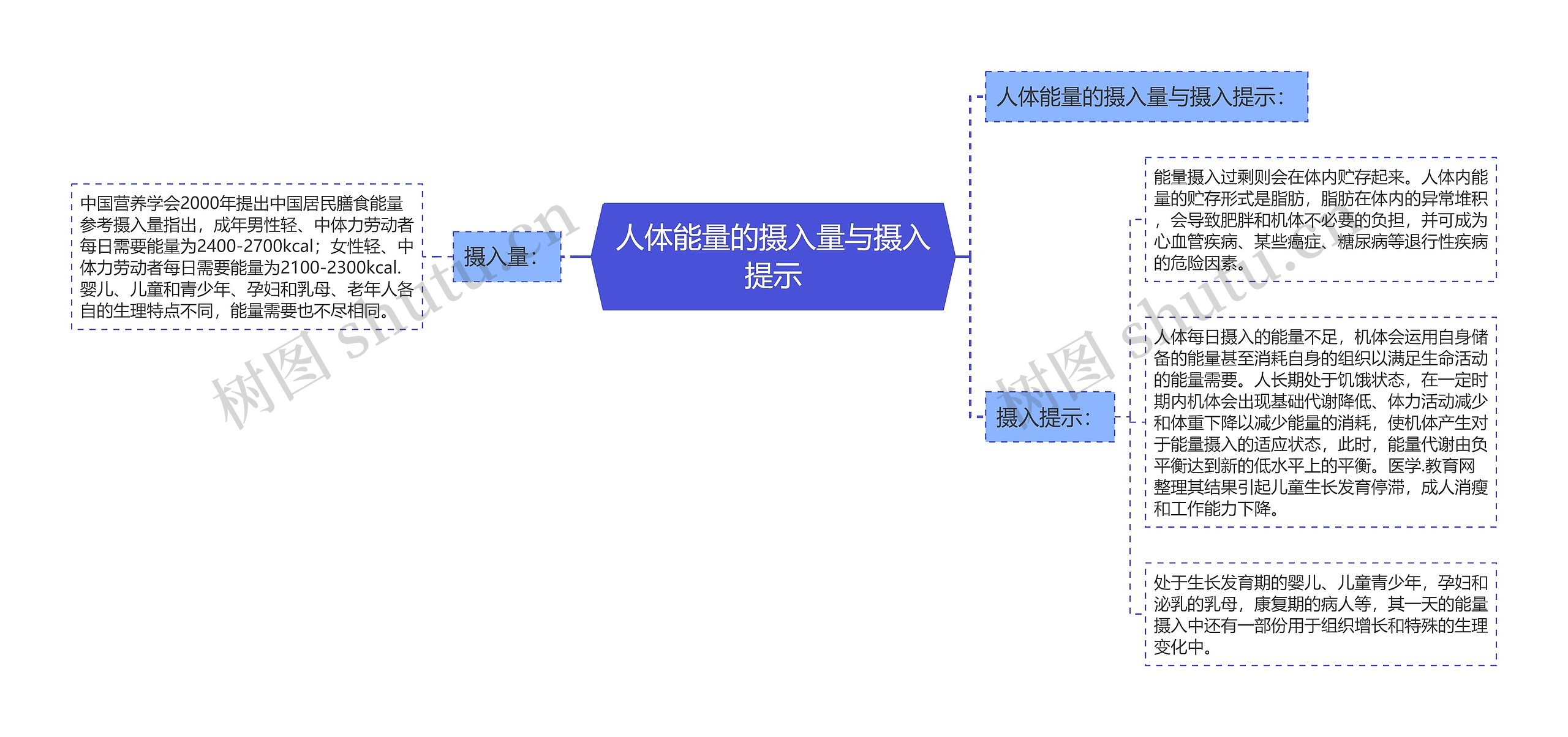 人体能量的摄入量与摄入提示思维导图