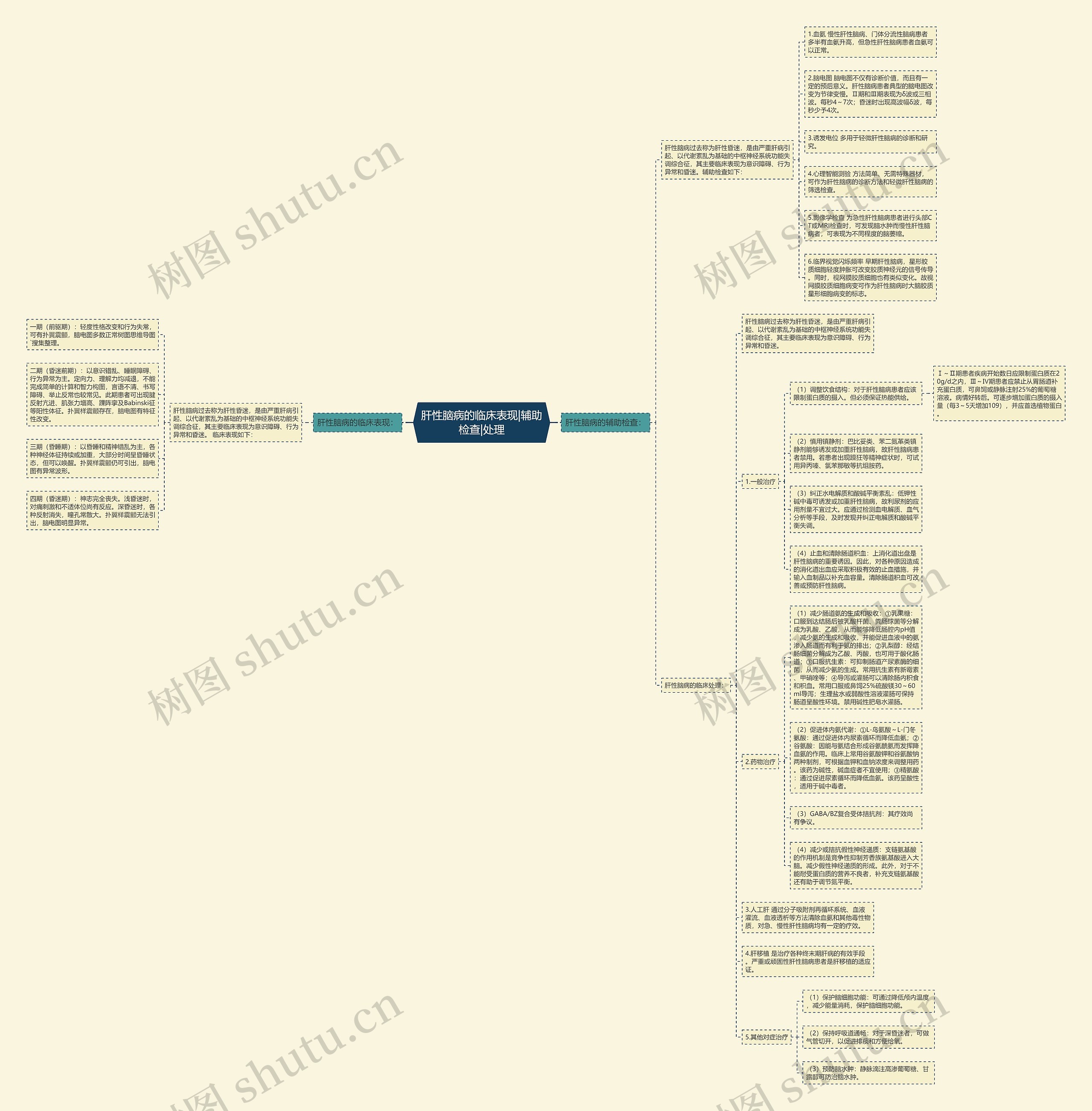 肝性脑病的临床表现|辅助检查|处理思维导图