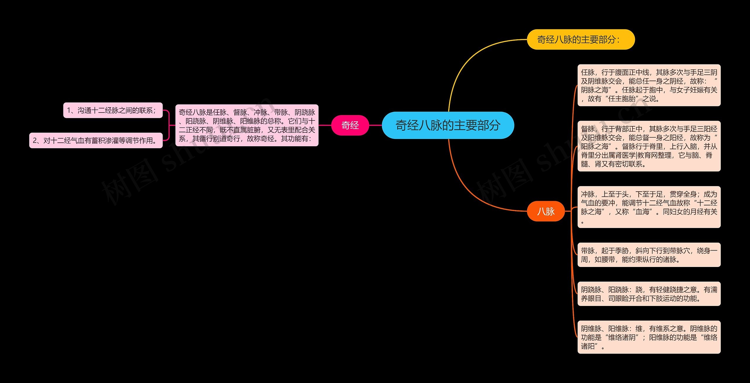 奇经八脉的主要部分 奇经八脉的主要部分