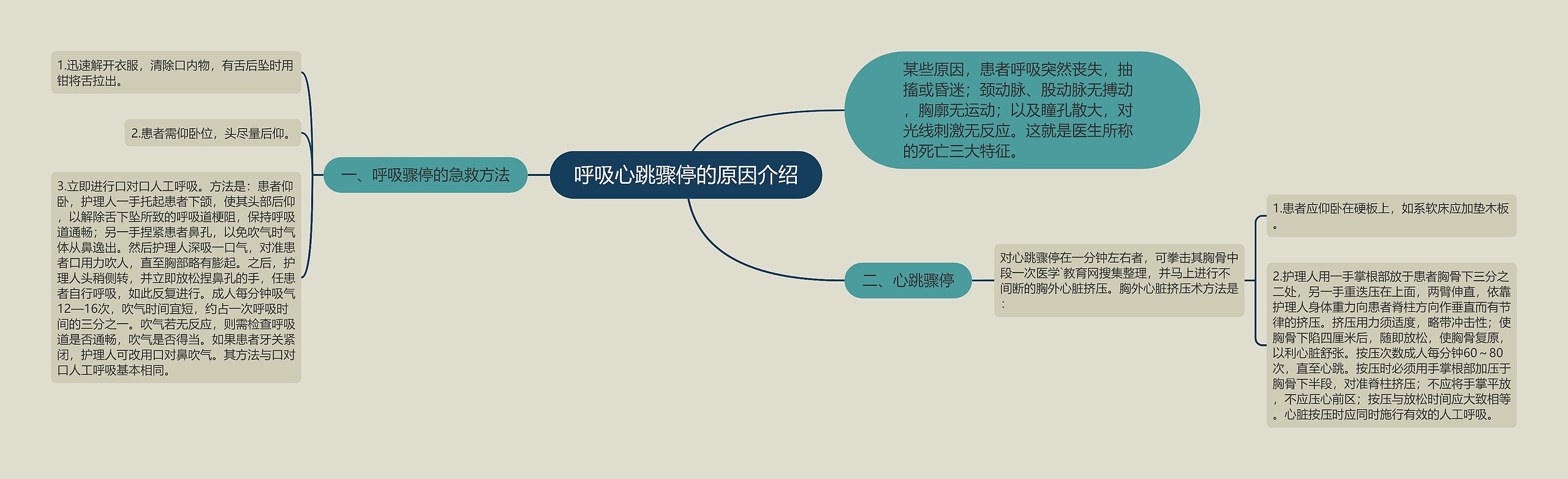 呼吸心跳骤停的原因介绍思维导图