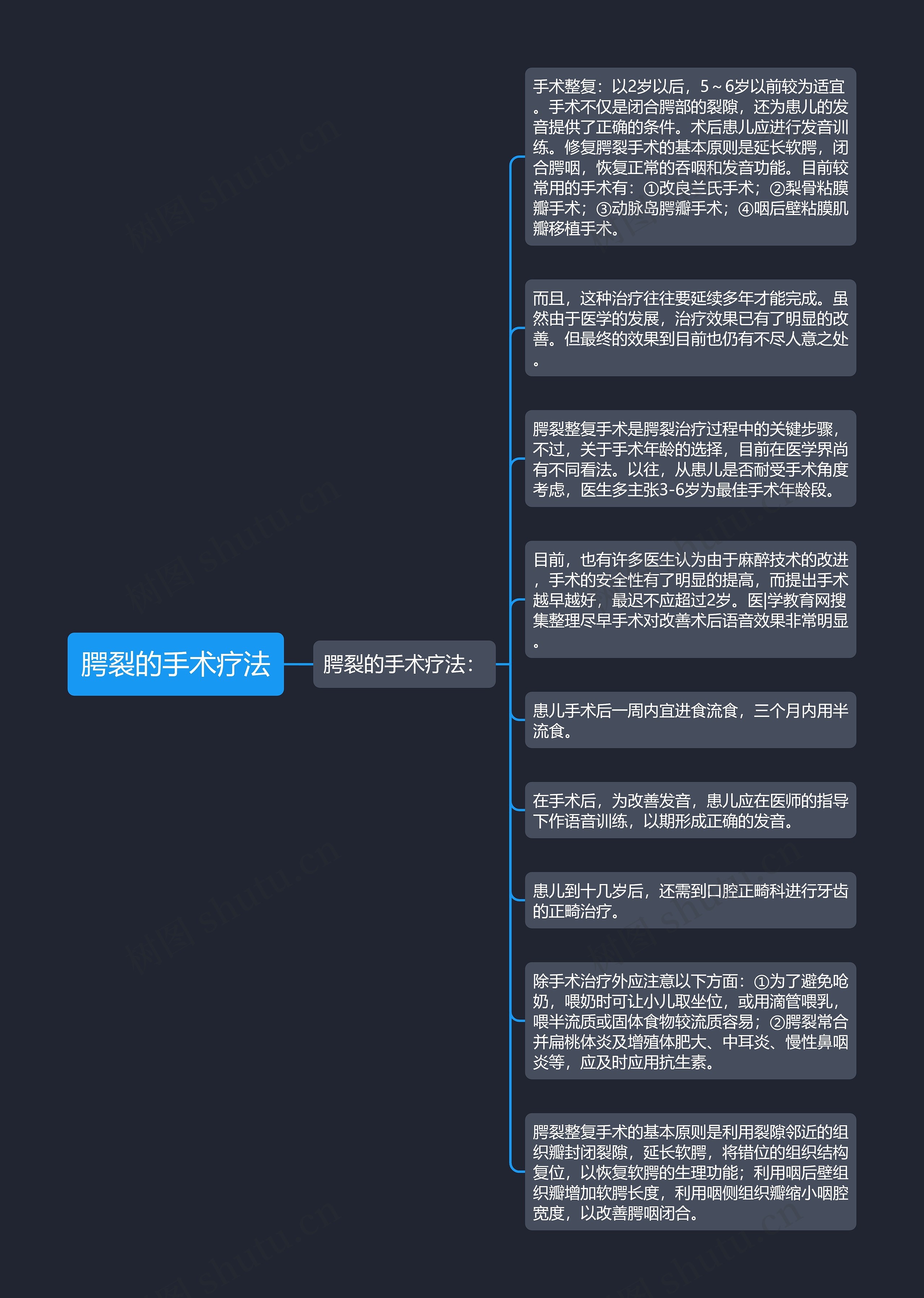 腭裂的手术疗法思维导图