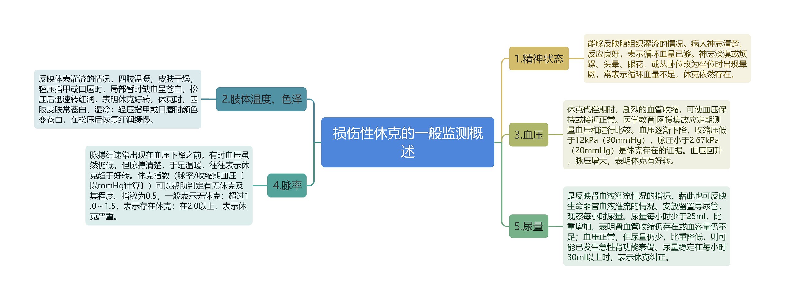 损伤性休克的一般监测概述思维导图