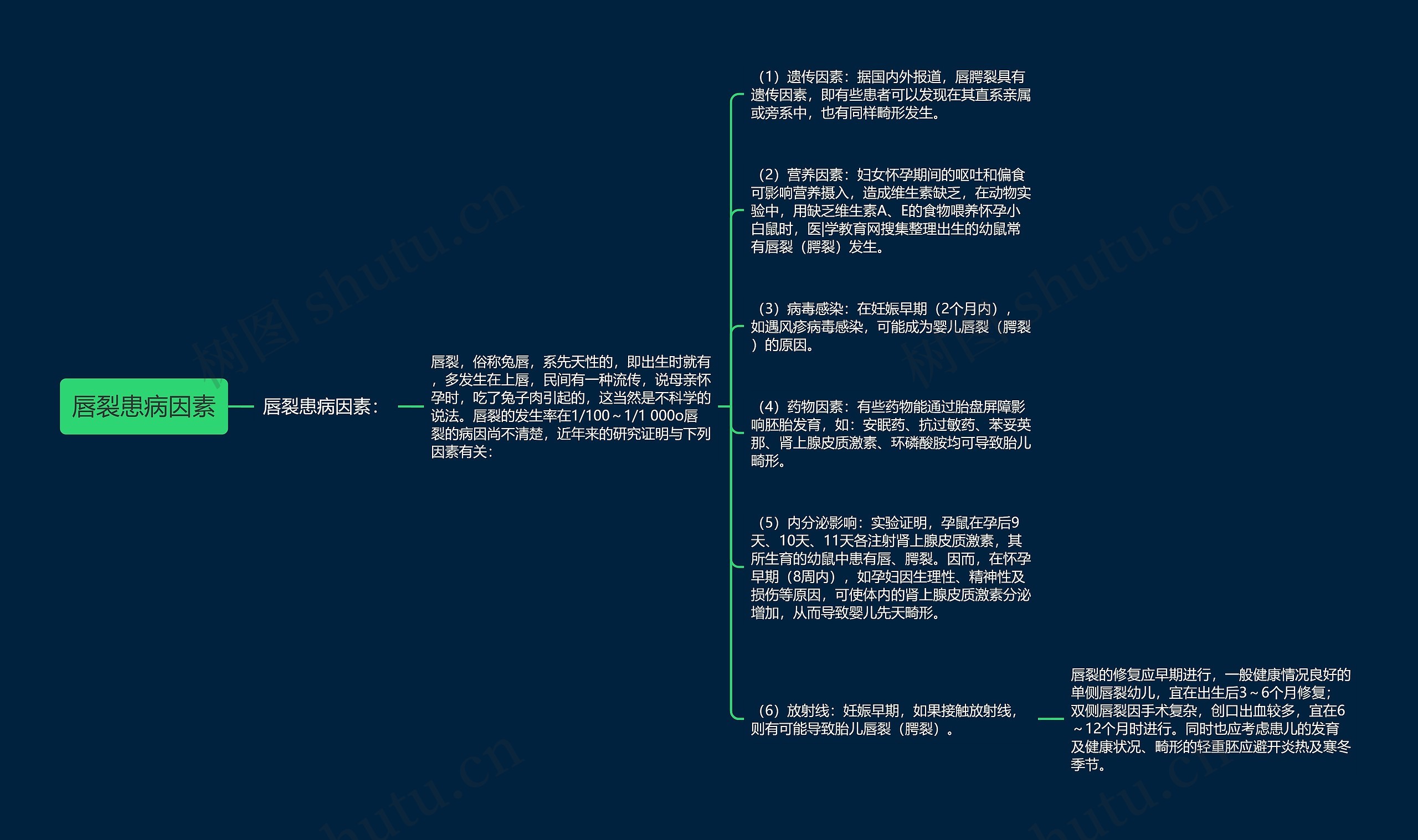 唇裂患病因素思维导图