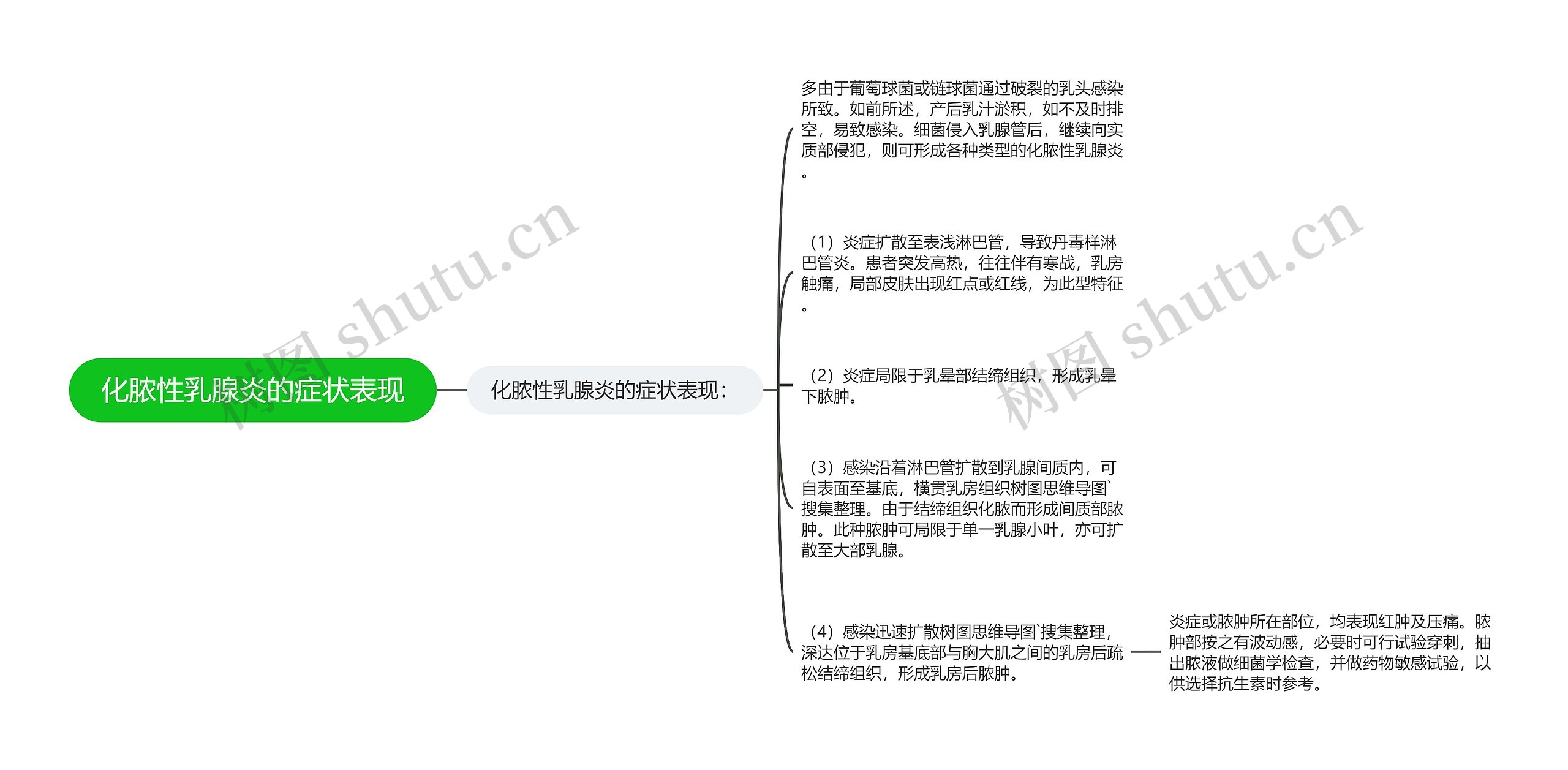 化脓性乳腺炎的症状表现思维导图