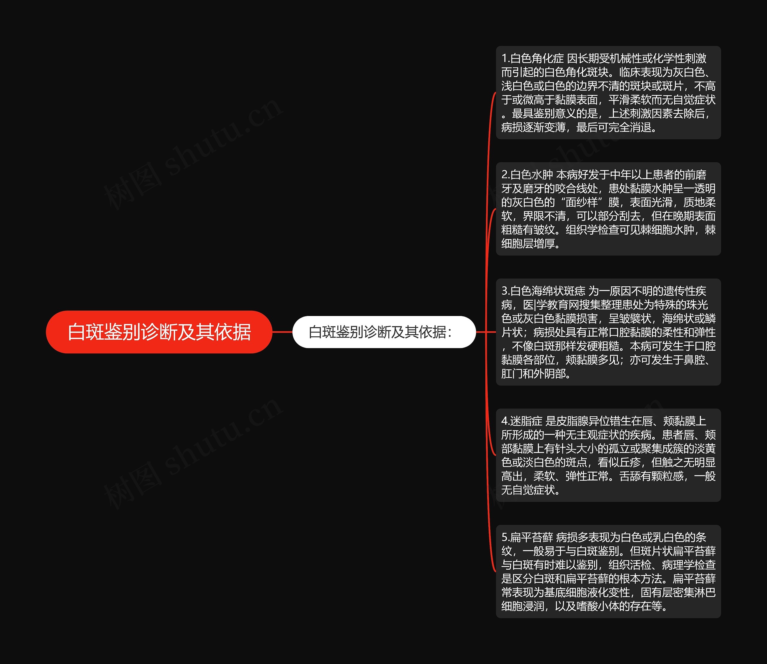 白斑鉴别诊断及其依据思维导图