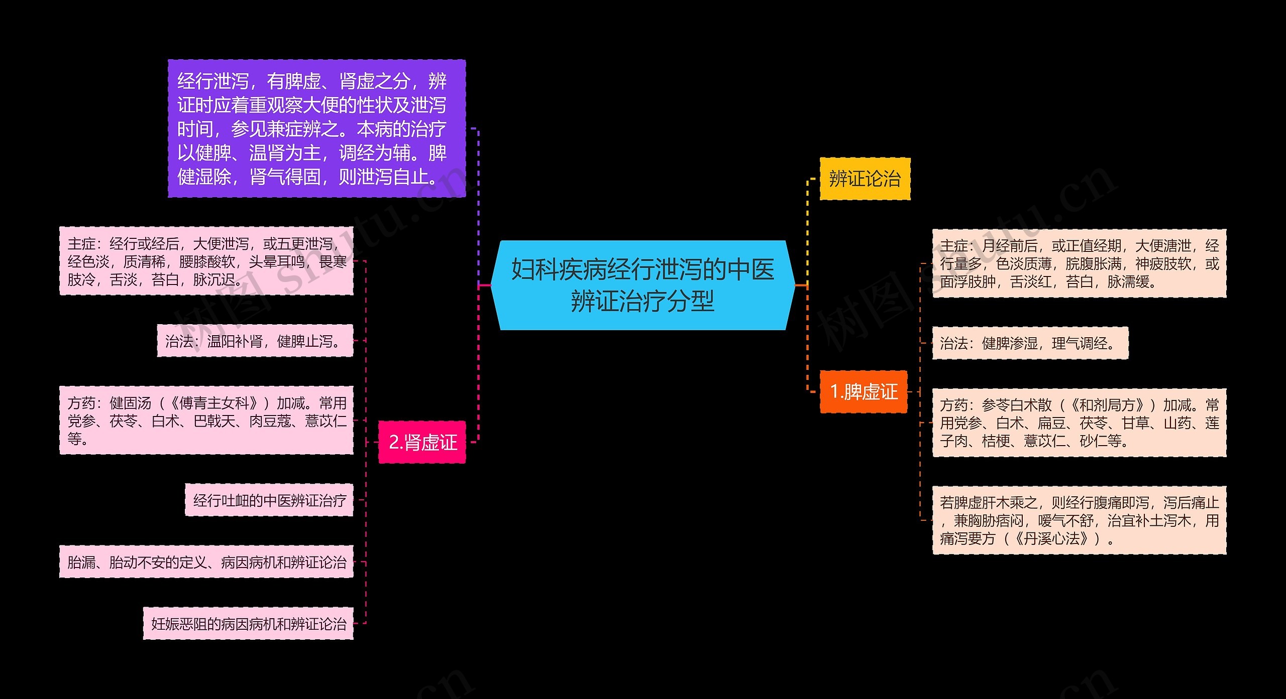 妇科疾病经行泄泻的中医辨证治疗分型思维导图