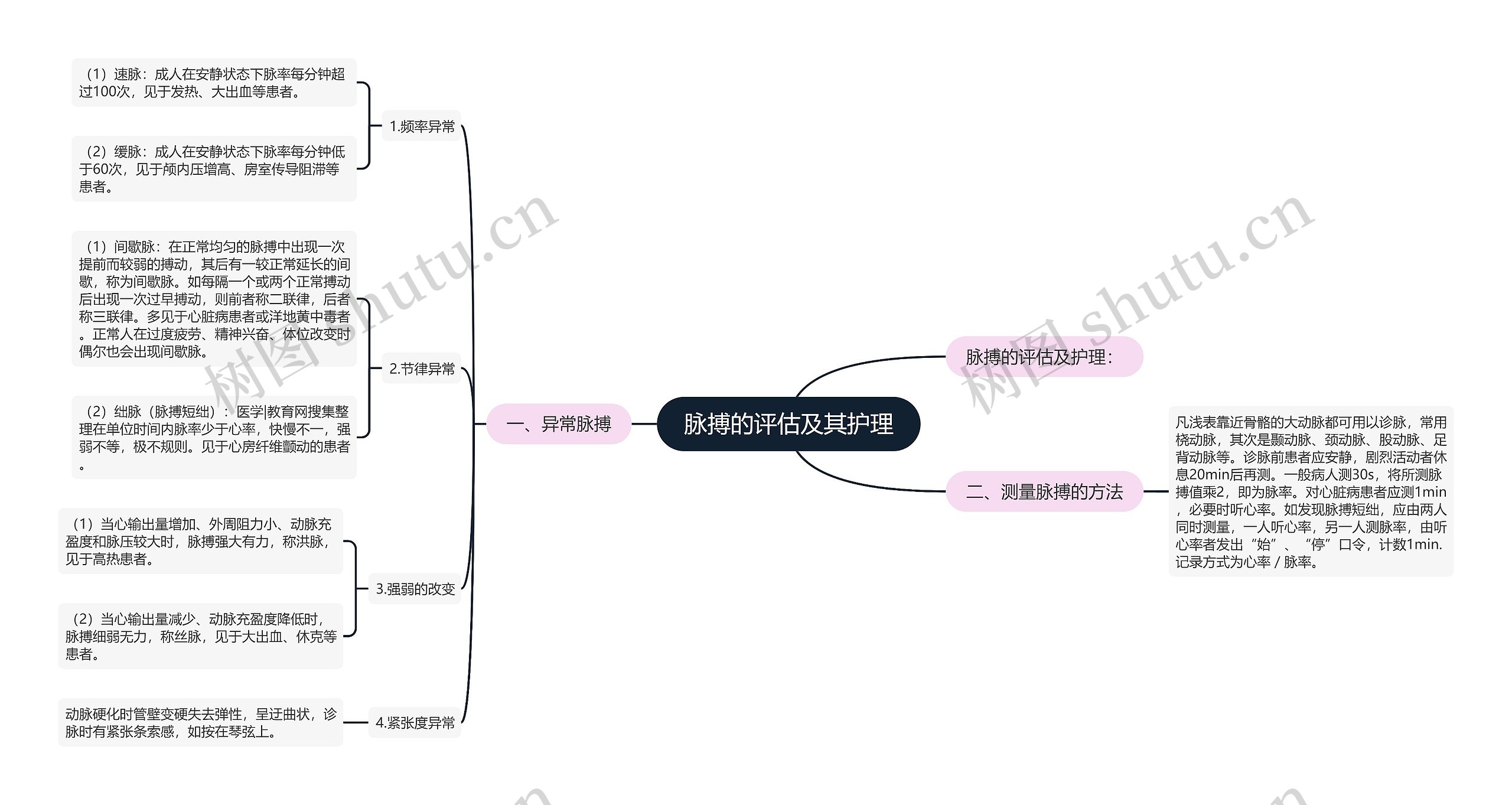 脉搏的评估及其护理思维导图