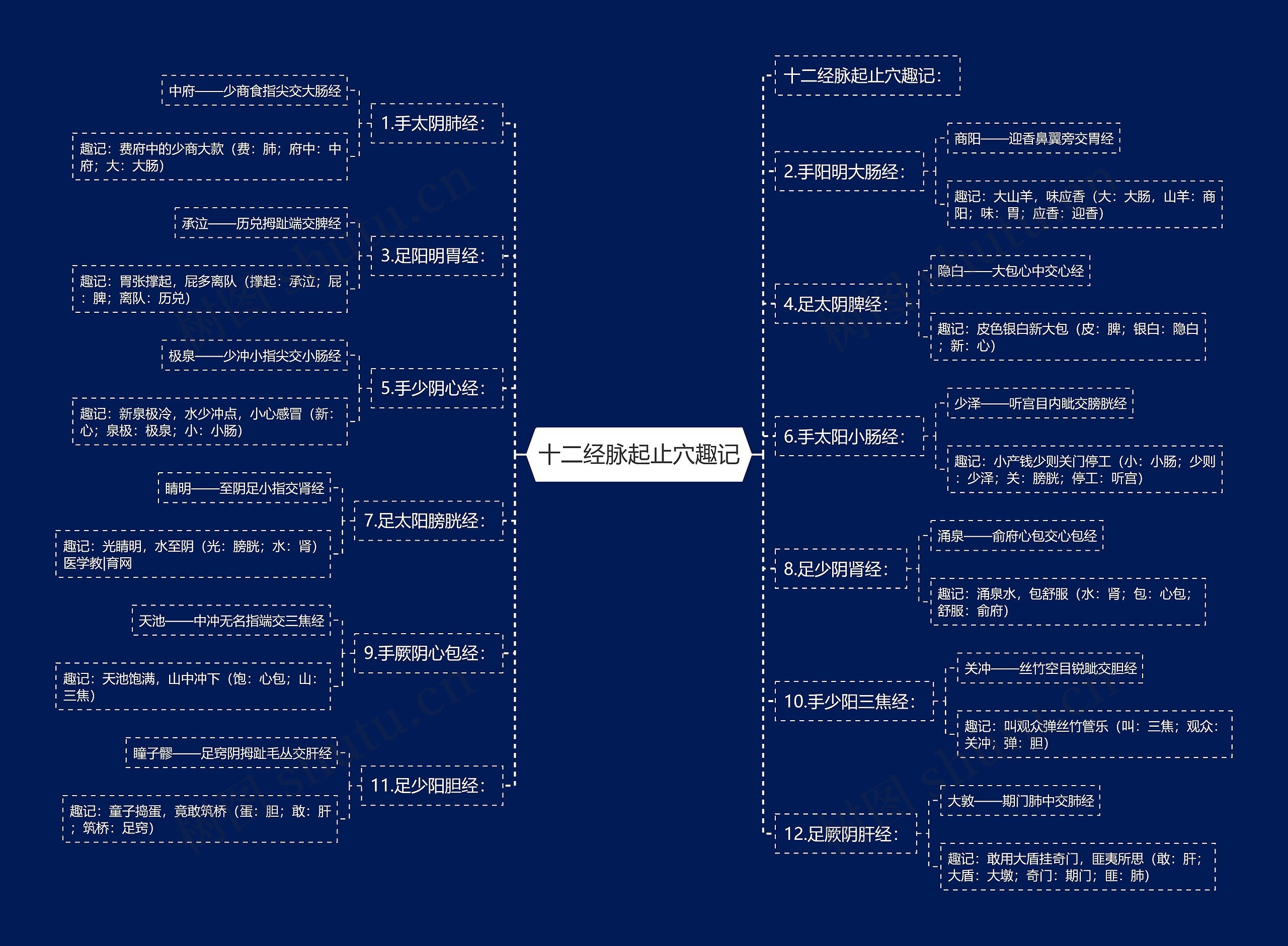 十二经脉起止穴趣记思维导图