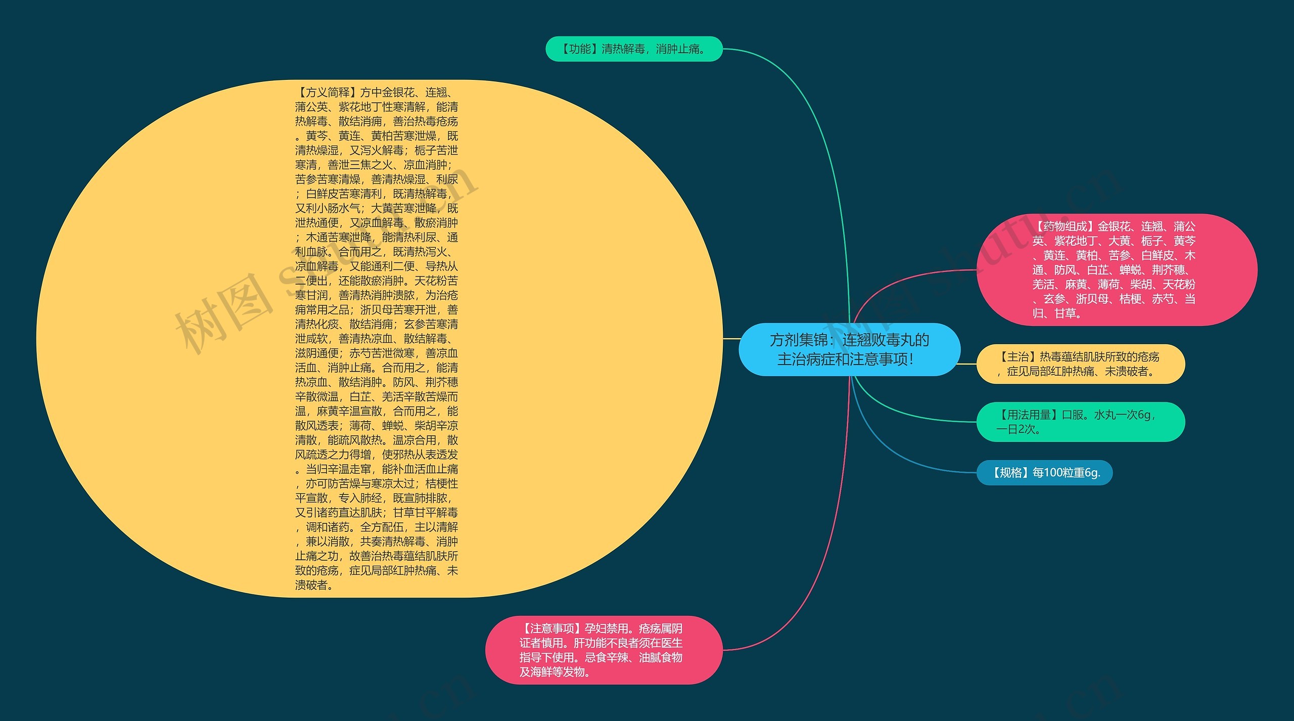 方剂集锦：连翘败毒丸的主治病症和注意事项！思维导图