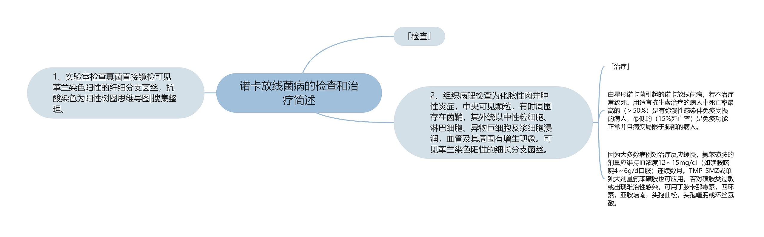 诺卡放线菌病的检查和治疗简述思维导图