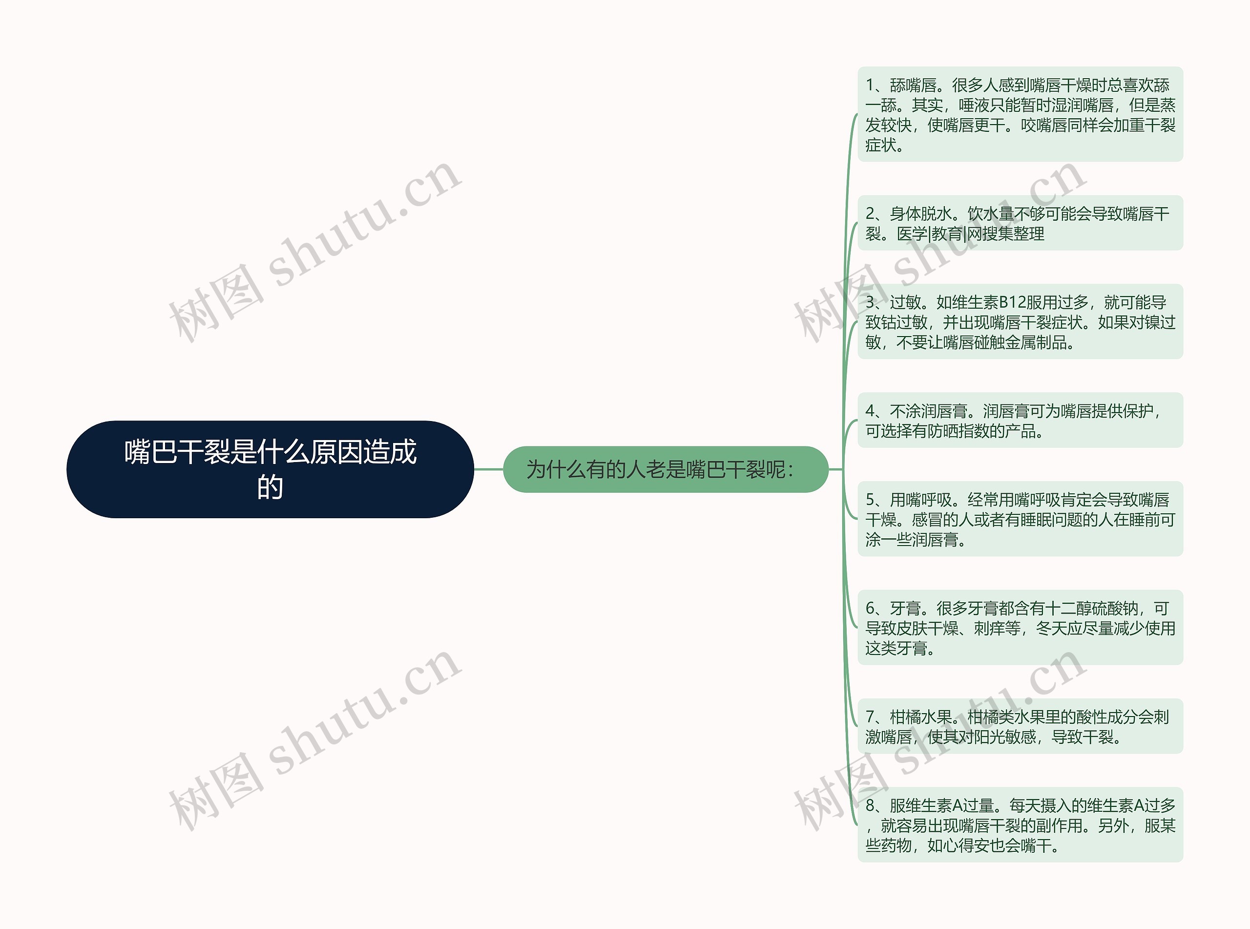 嘴巴干裂是什么原因造成的思维导图