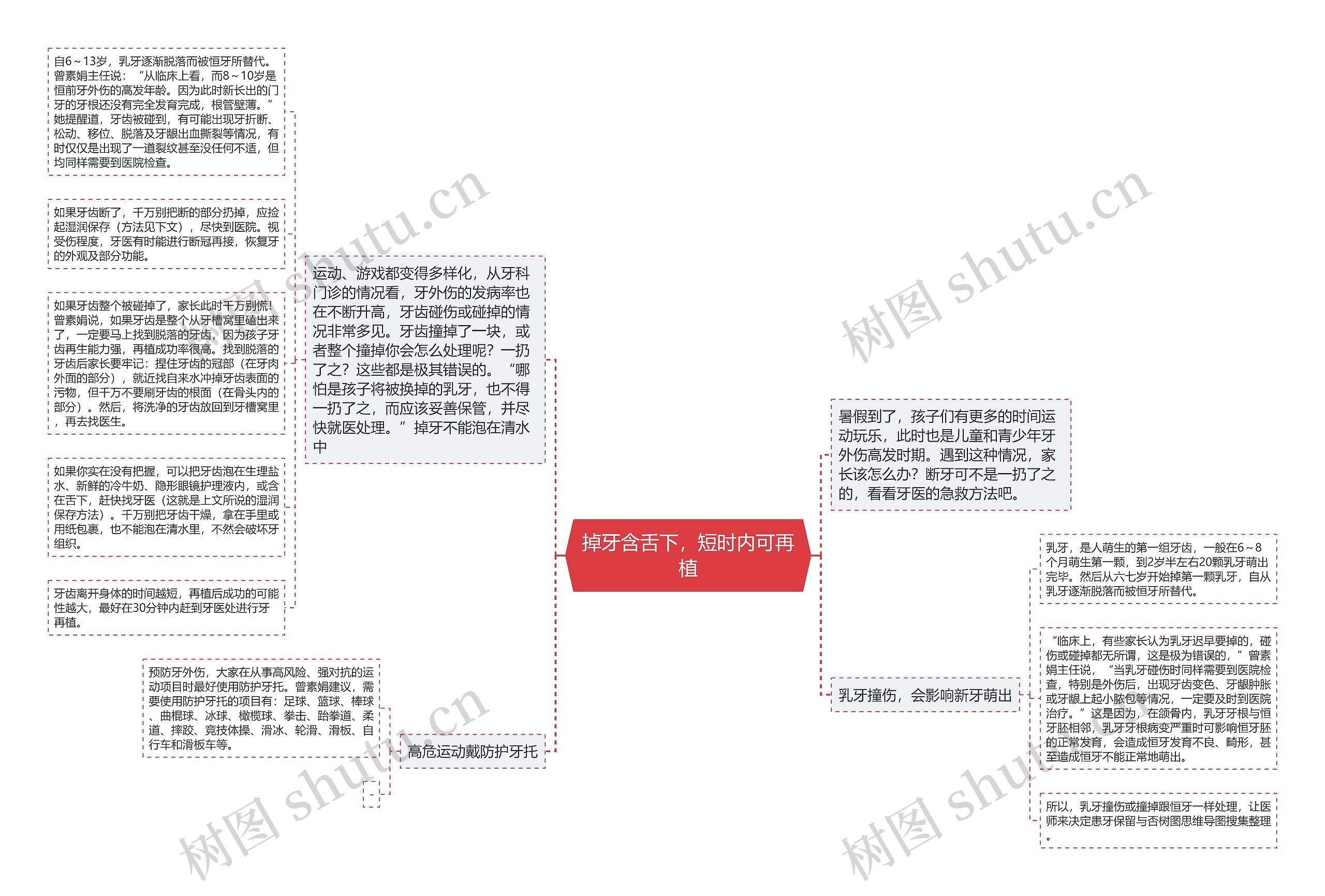 掉牙含舌下，短时内可再植思维导图