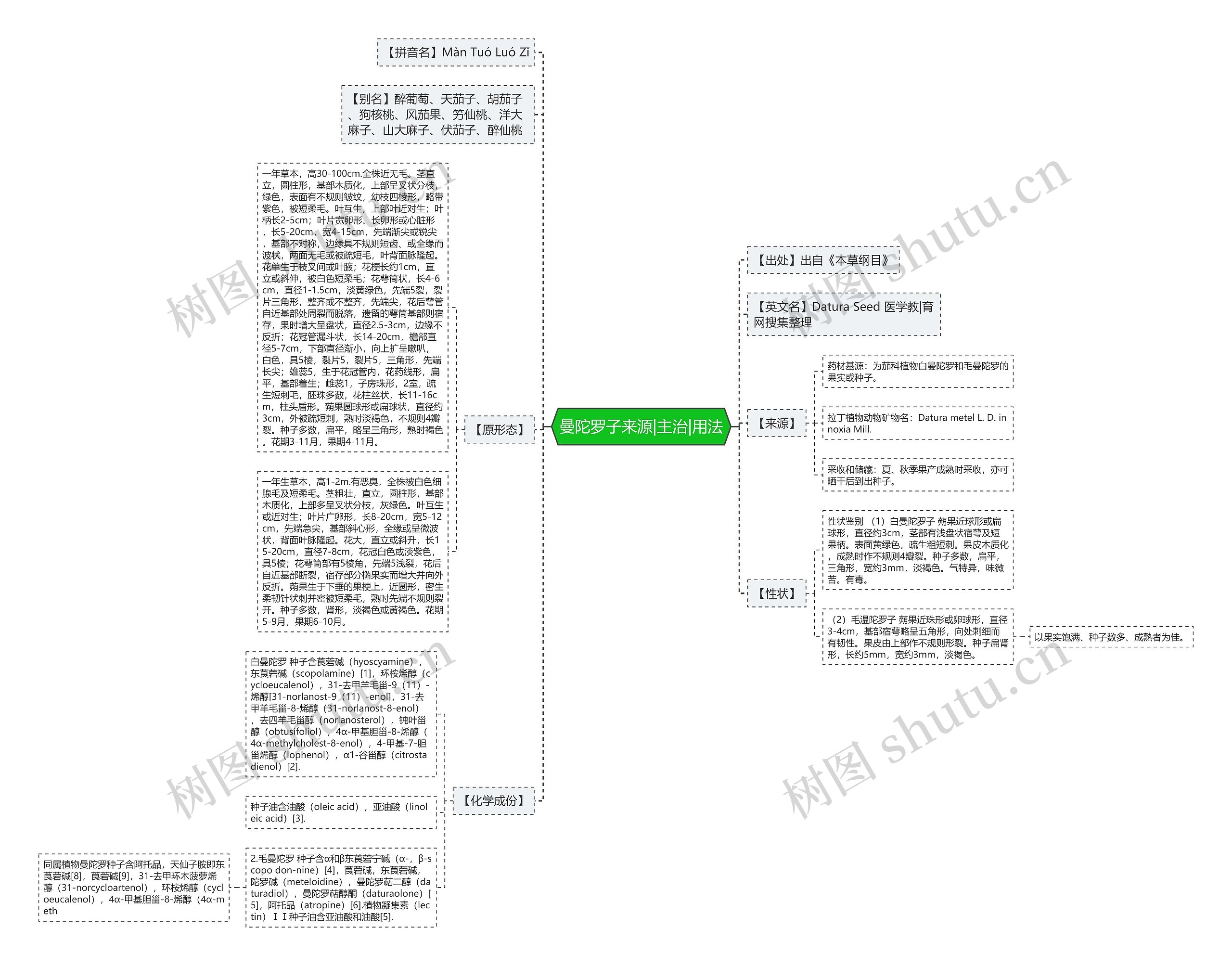 曼陀罗子来源|主治|用法思维导图