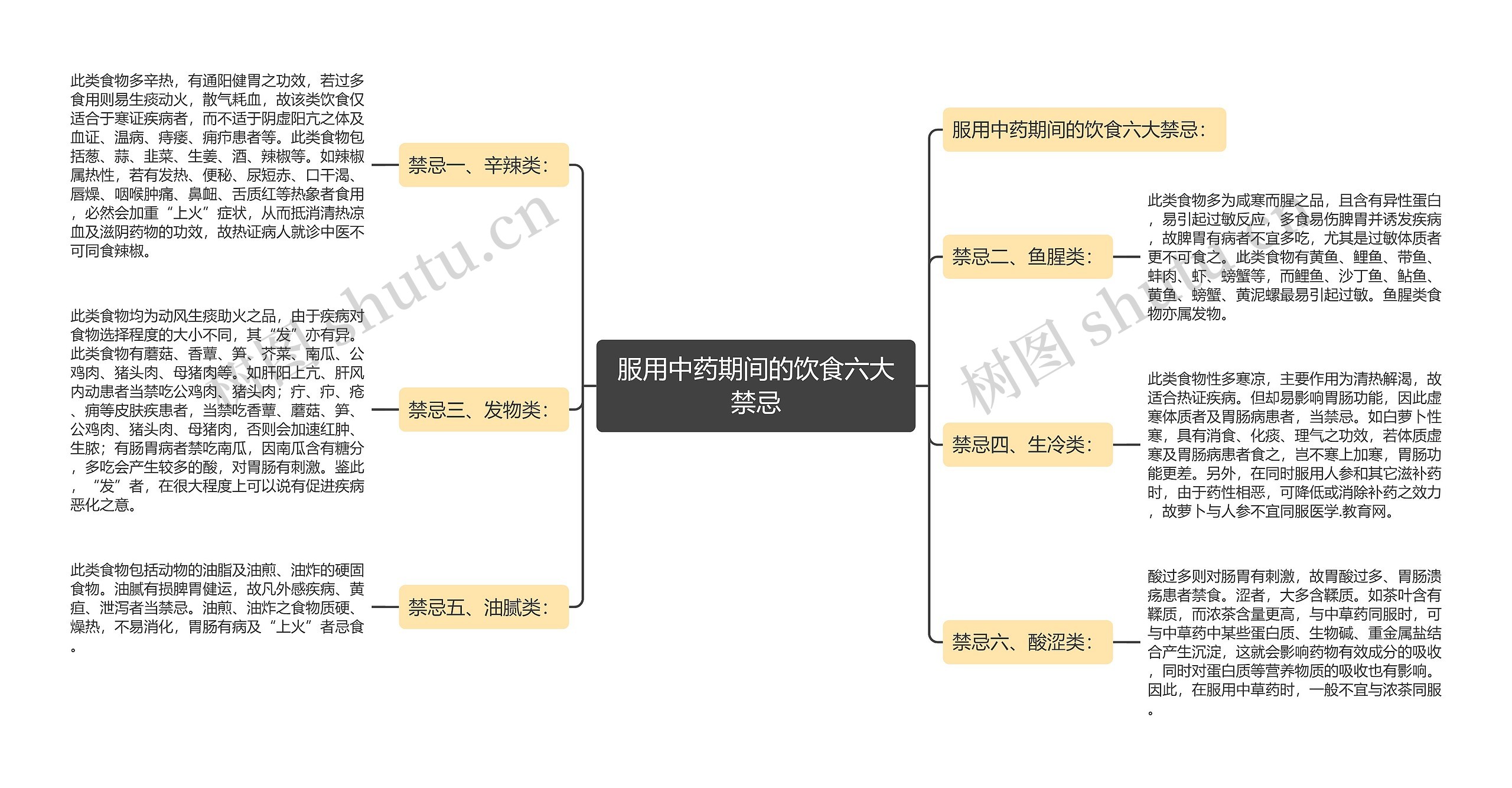 服用中药期间的饮食六大禁忌思维导图