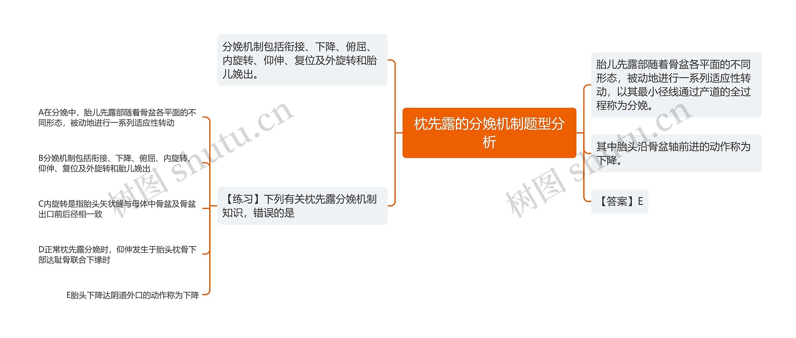 枕先露的分娩机制题型分析思维导图