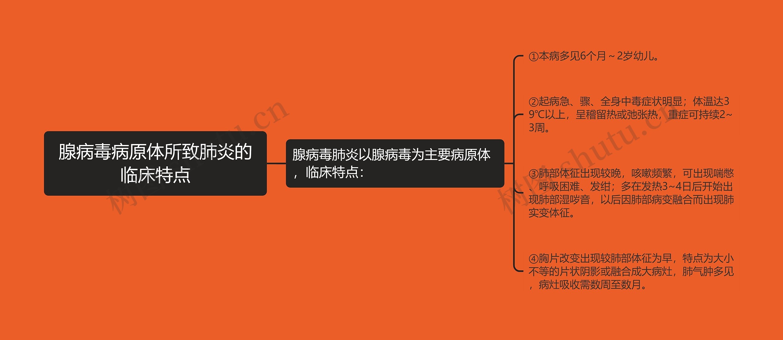 腺病毒病原体所致肺炎的临床特点思维导图