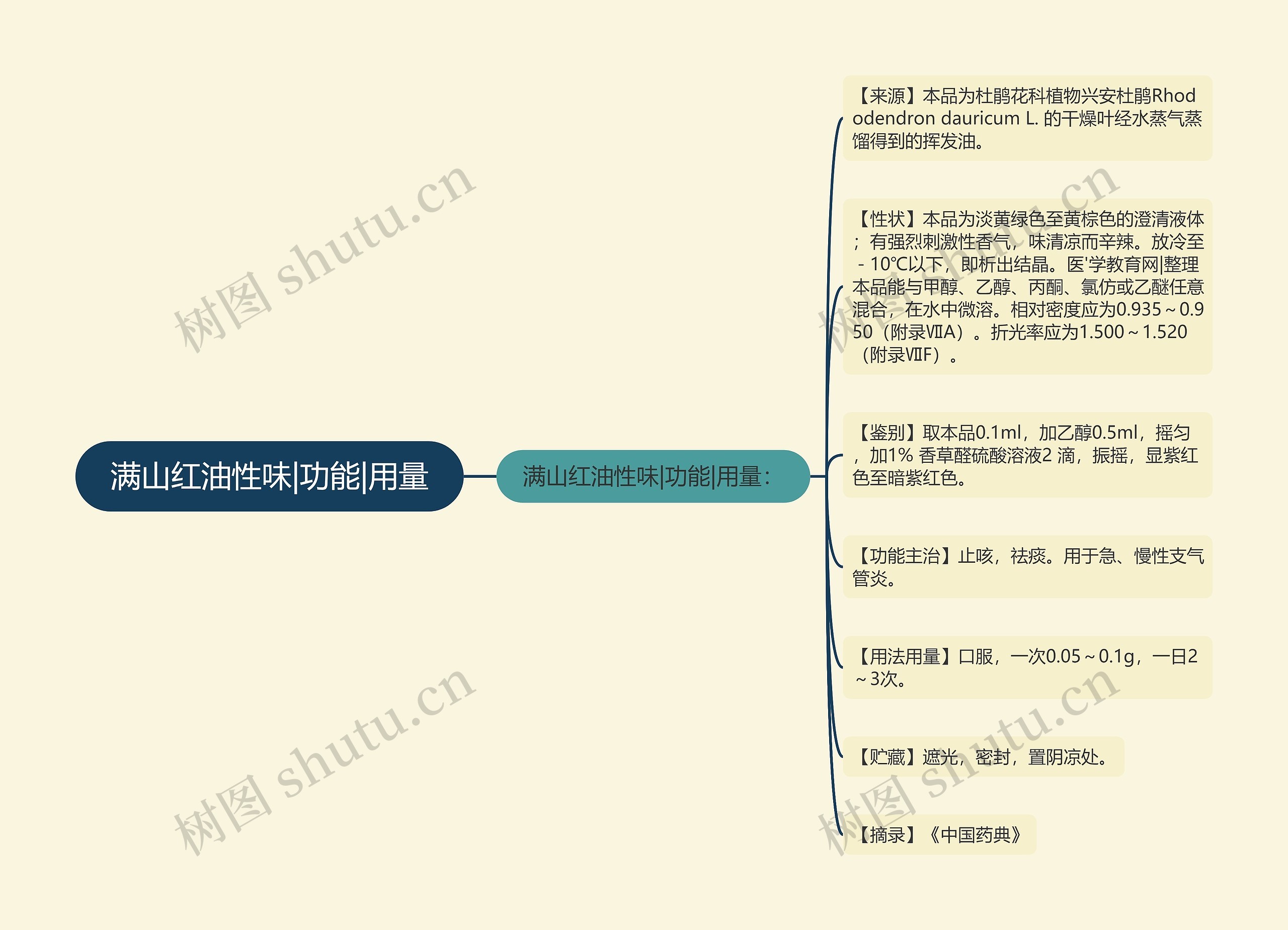 满山红油性味|功能|用量思维导图