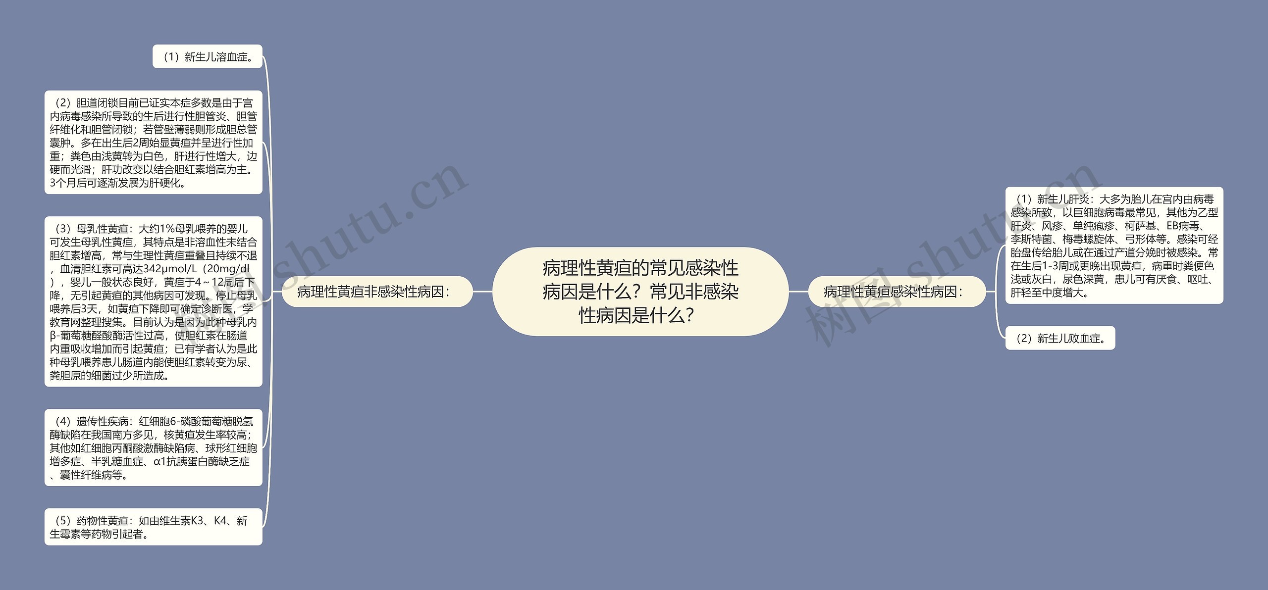 病理性黄疸的常见感染性病因是什么？常见非感染性病因是什么？思维导图