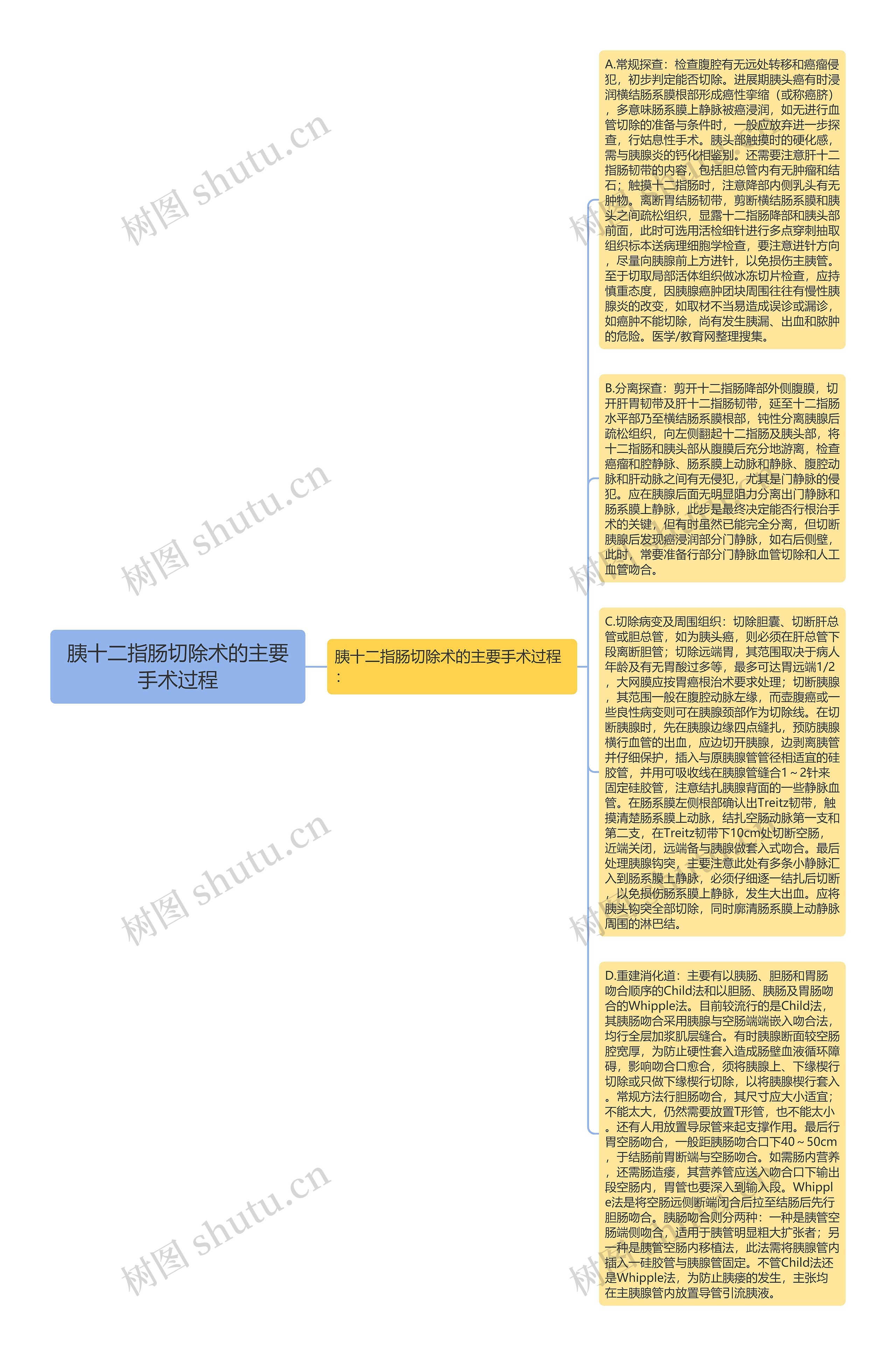 胰十二指肠切除术的主要手术过程思维导图