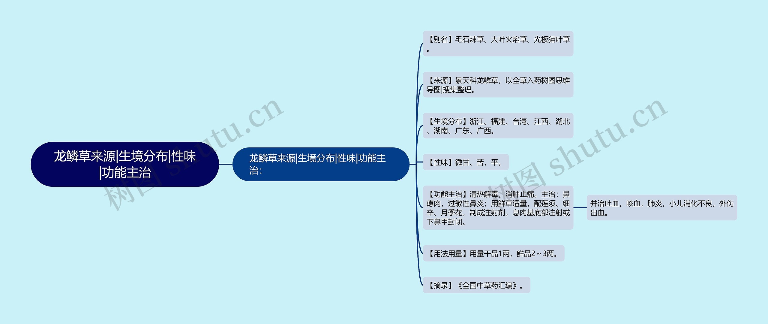 龙鳞草来源|生境分布|性味|功能主治思维导图