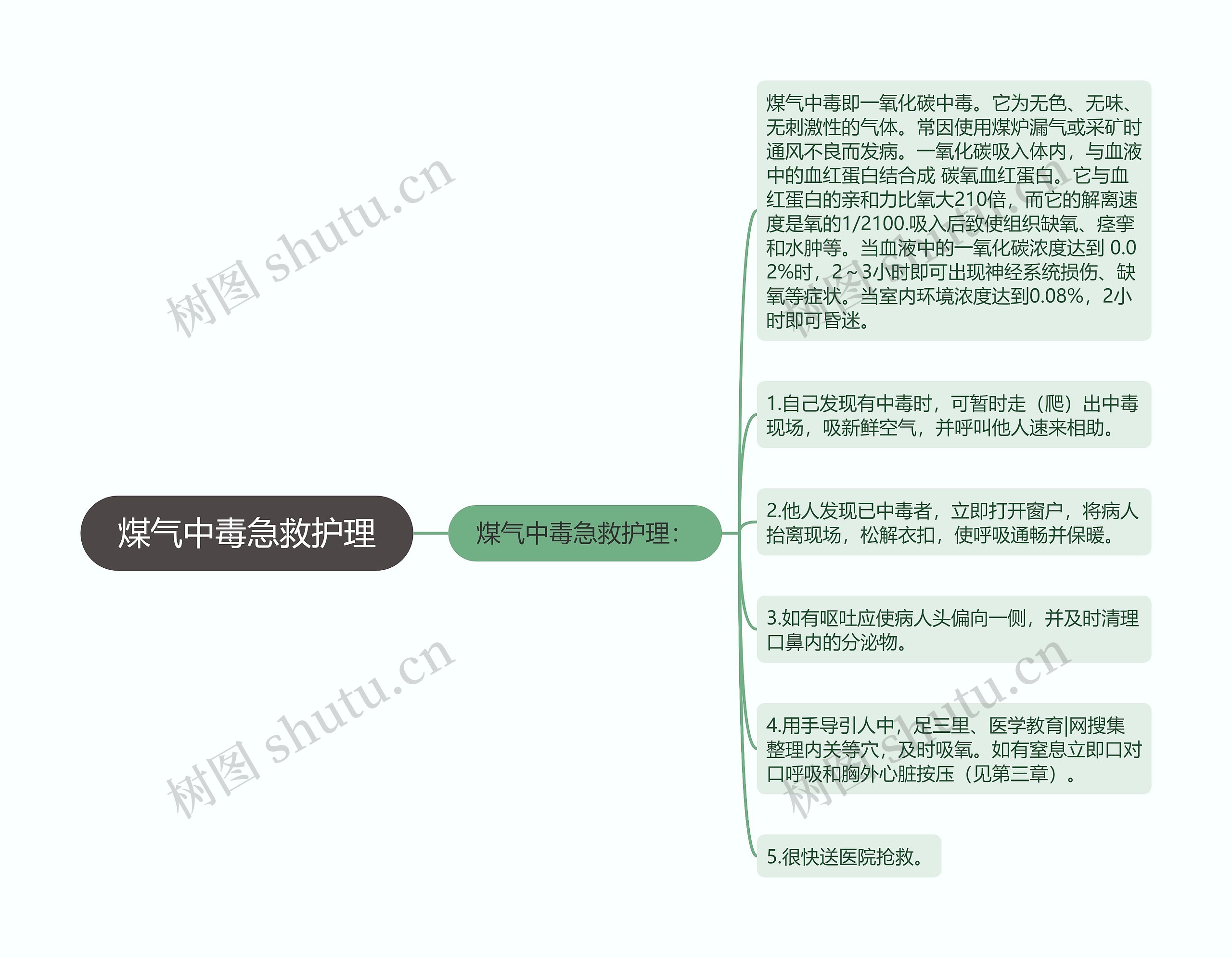 煤气中毒急救护理思维导图