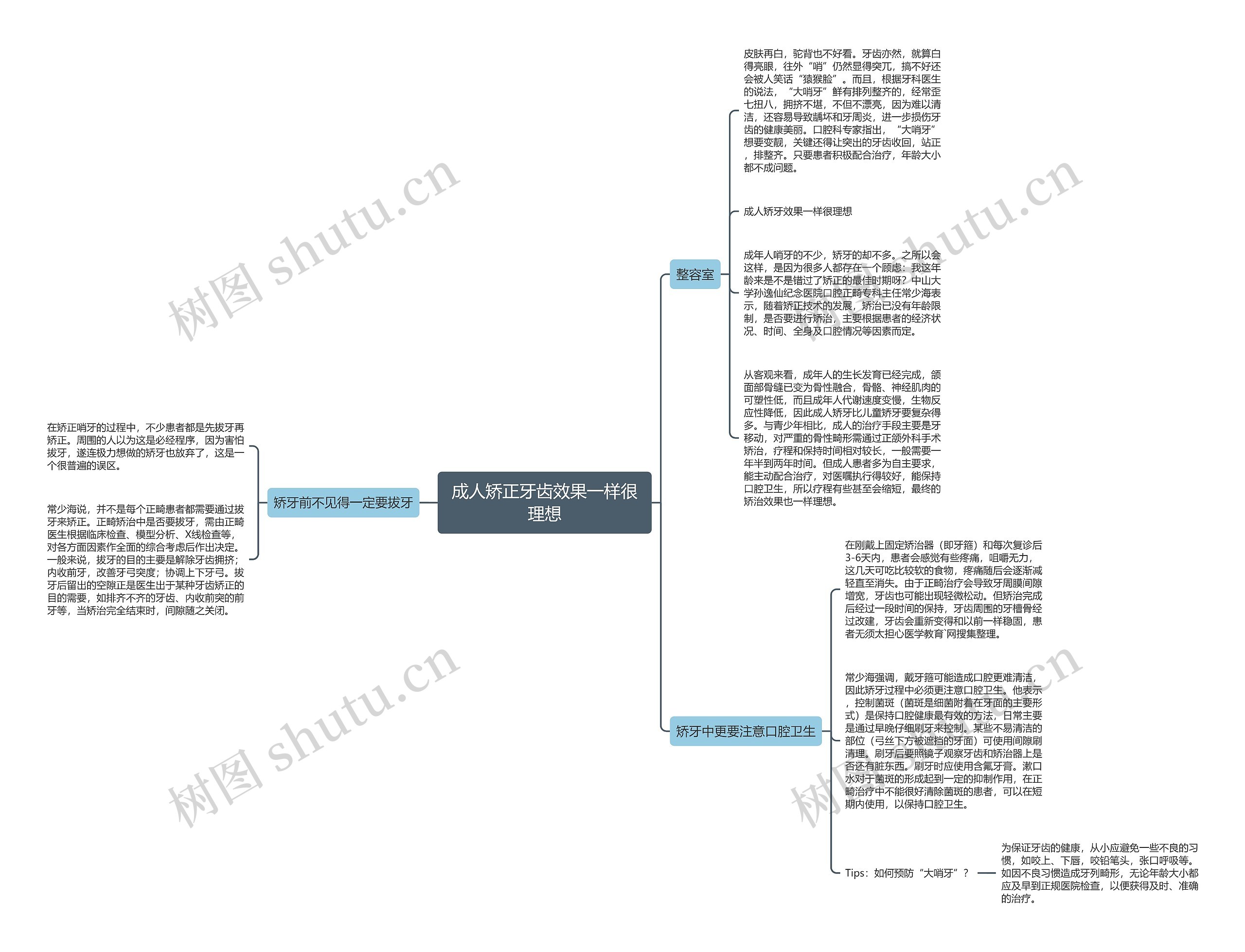 成人矫正牙齿效果一样很理想思维导图