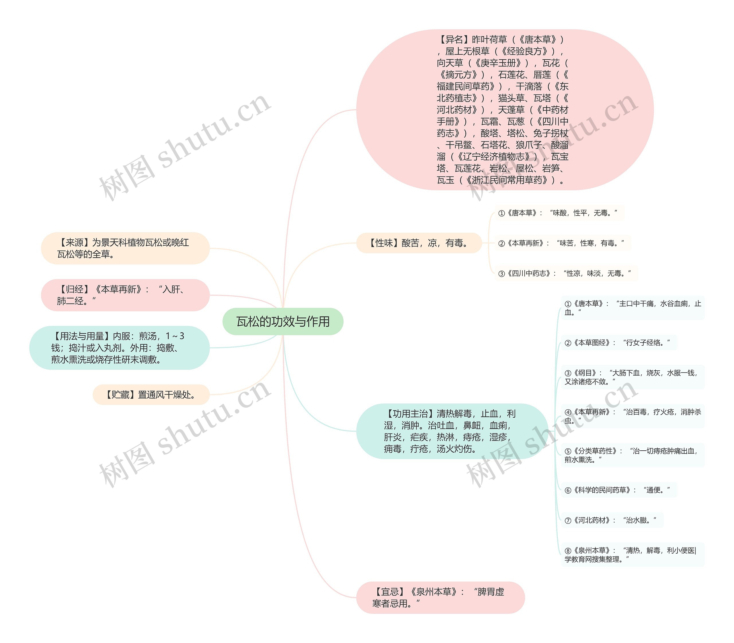 瓦松的功效与作用思维导图