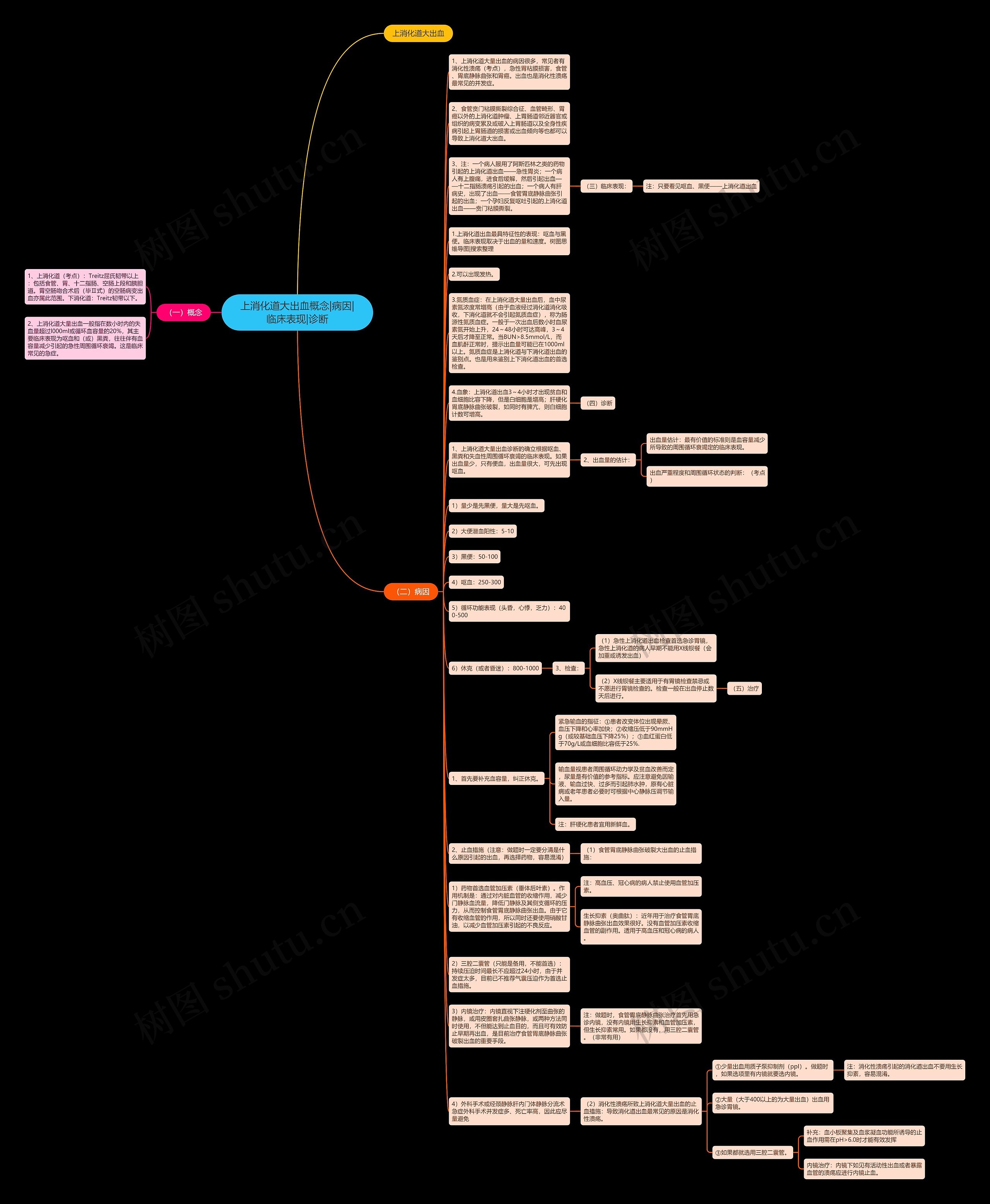 上消化道大出血概念|病因|临床表现|诊断思维导图