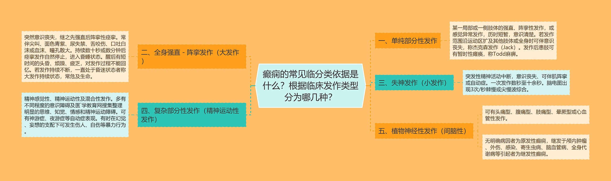 癫痫的常见临分类依据是什么？根据临床发作类型分为哪几种？思维导图