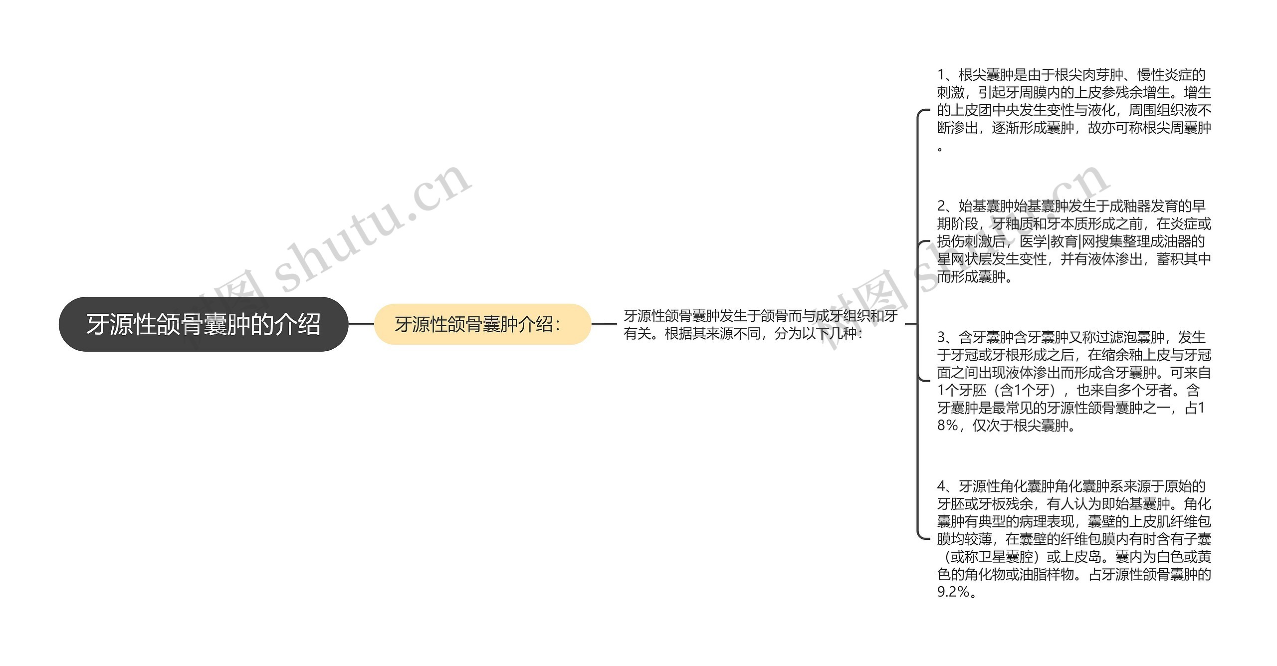 牙源性颌骨囊肿的介绍思维导图