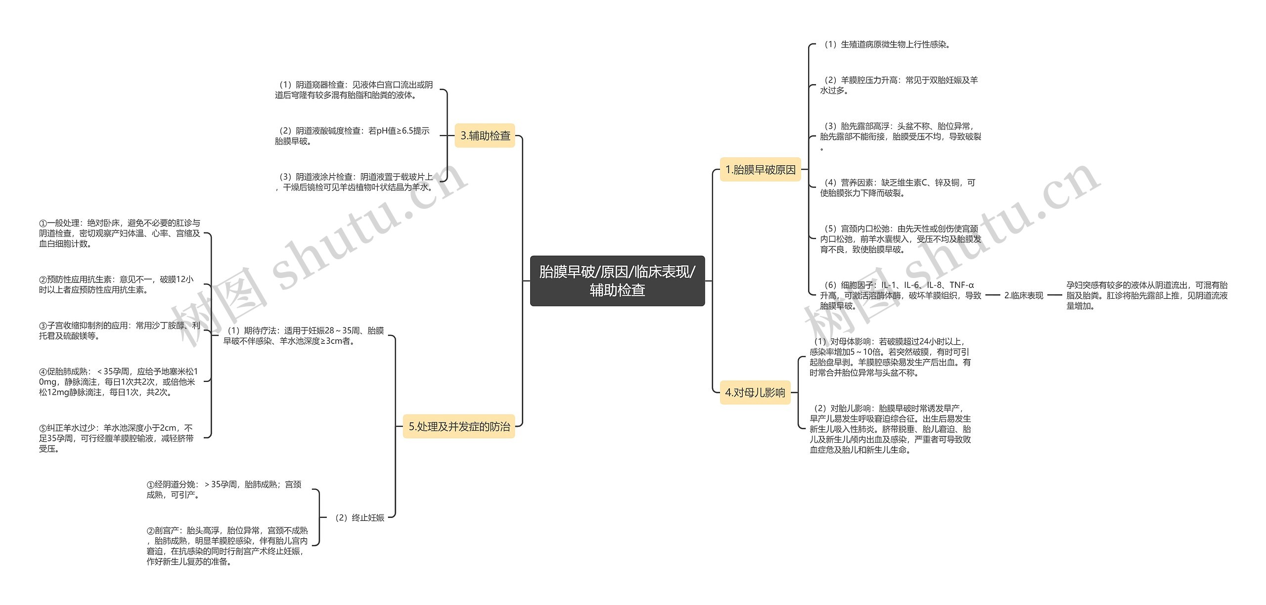 胎膜早破/原因/临床表现/辅助检查思维导图