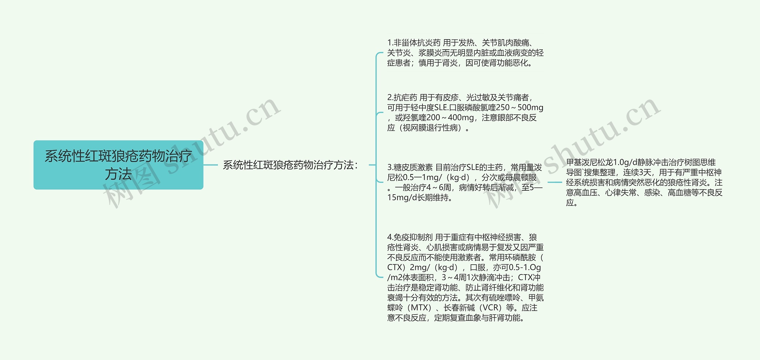 系统性红斑狼疮药物治疗方法思维导图