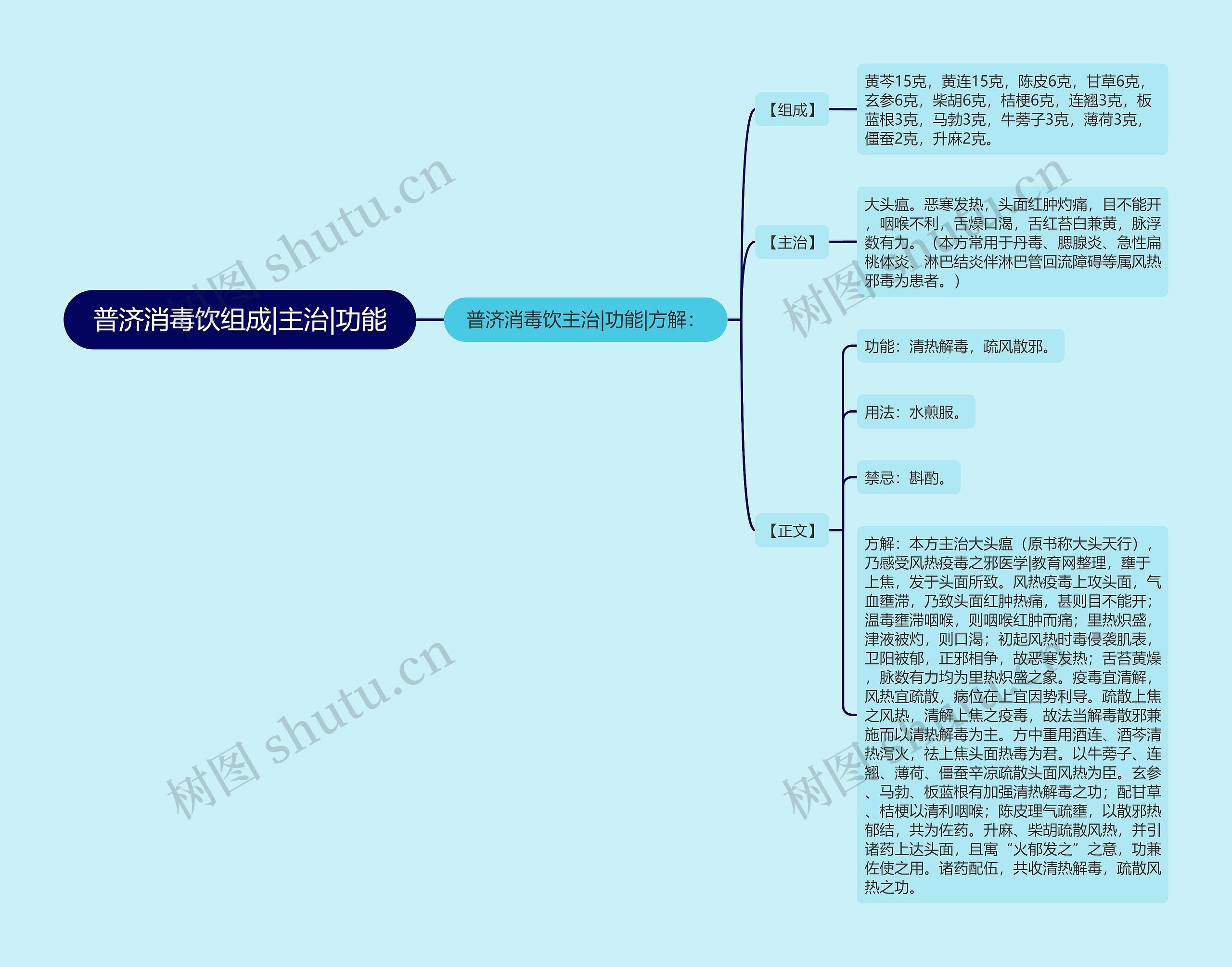 普济消毒饮组成|主治|功能思维导图