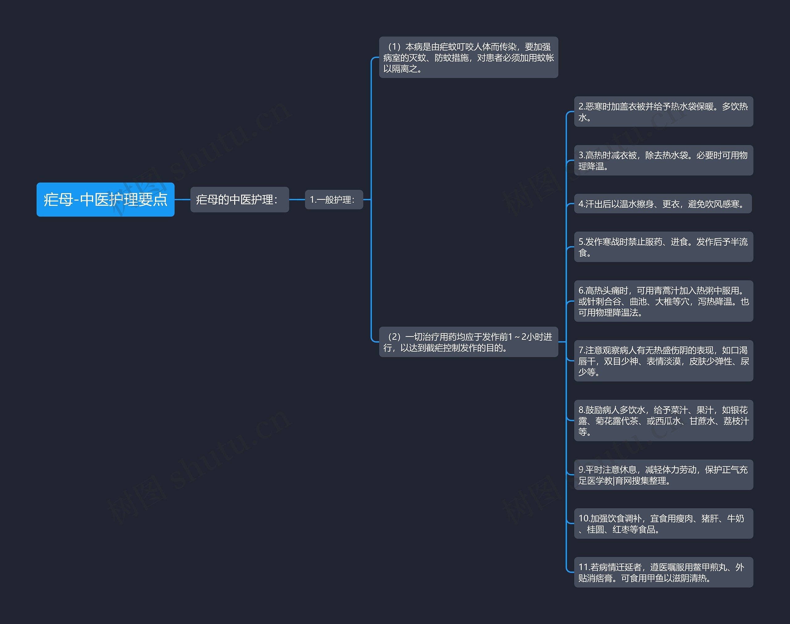 疟母-中医护理要点思维导图