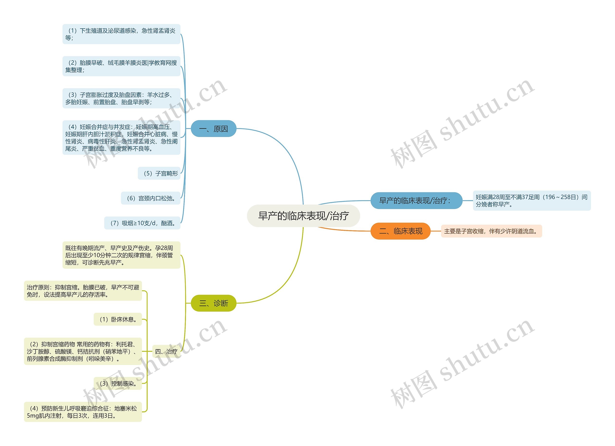 早产的临床表现/治疗思维导图